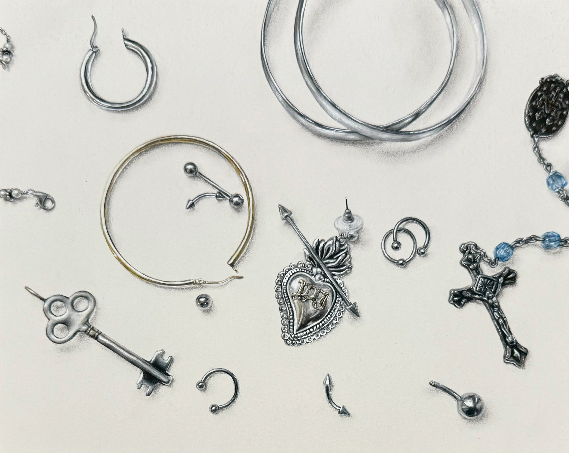 Jewelry, pencil and colored pencil on paper, 2024
