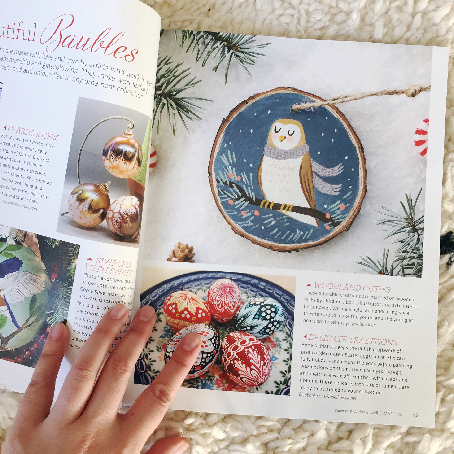 Painted ornament featured in Entertain & Celebrate Magazine
