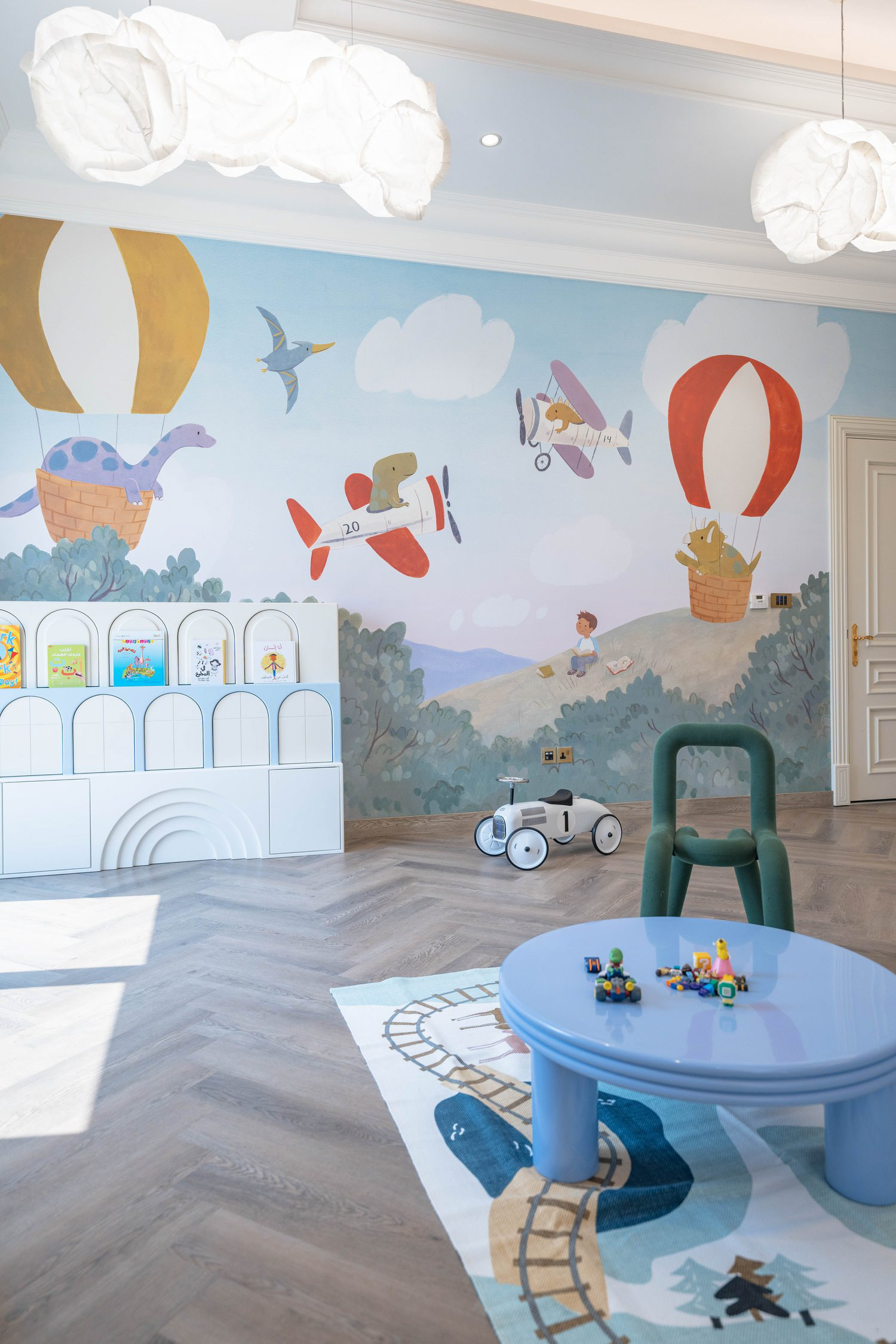 Custom wallpaper designed for a residential playroom