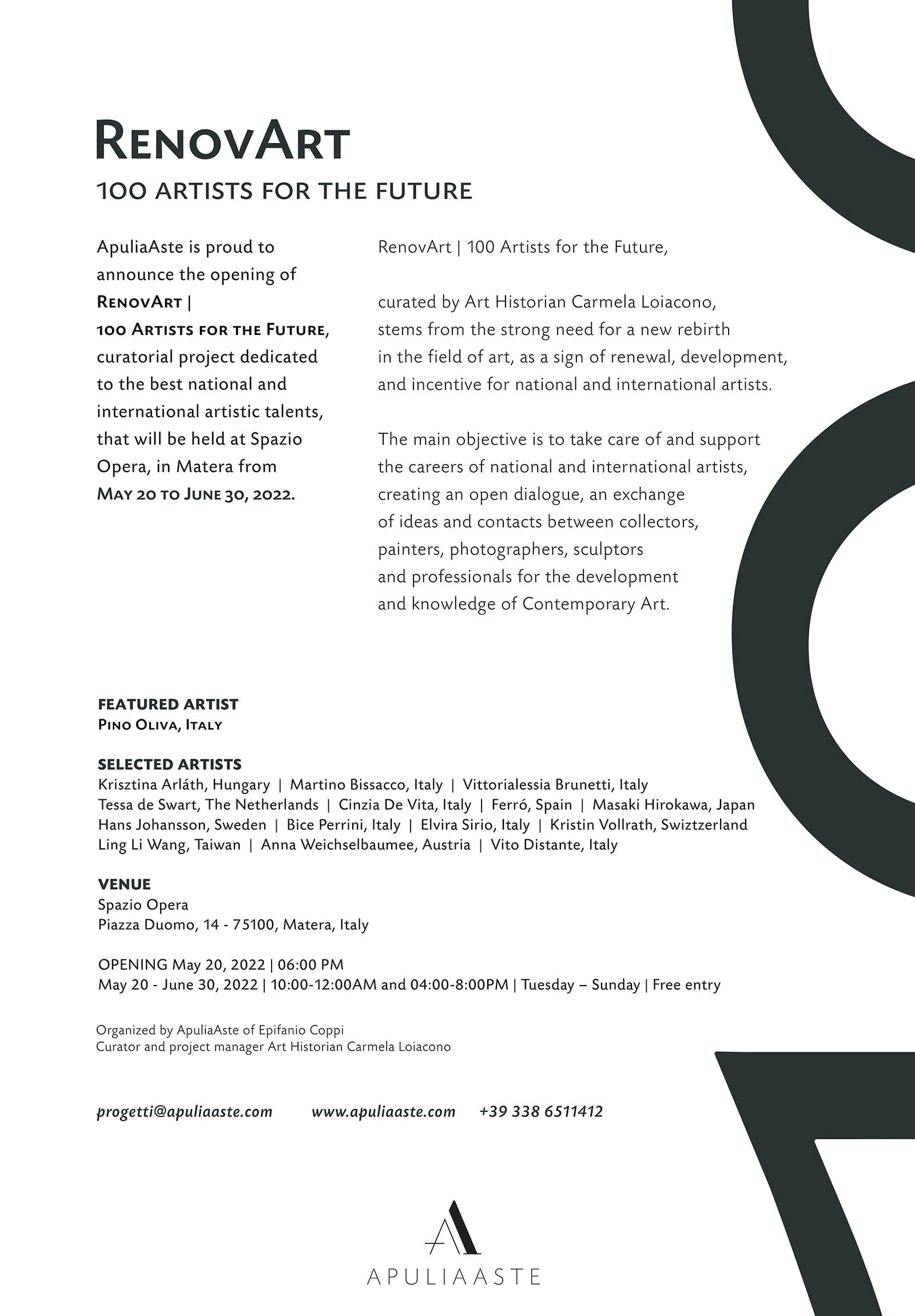 RenovArt | 100 Artists for the Future - ApuliaAste - Flyer