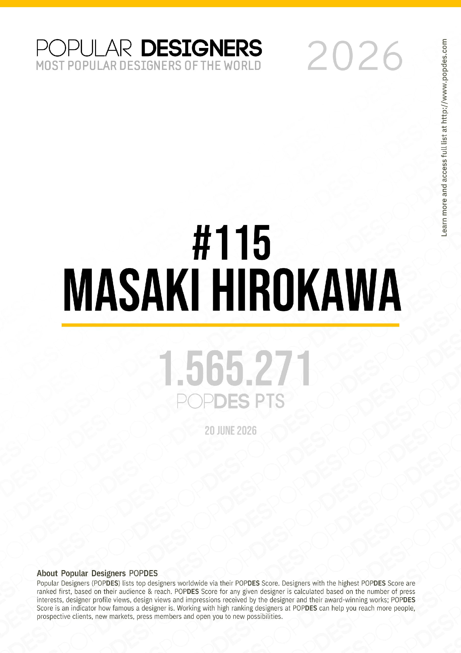 Masaki Hirokawa / 廣川政樹 - 2026 POPDES #115 World Ranking Recognition