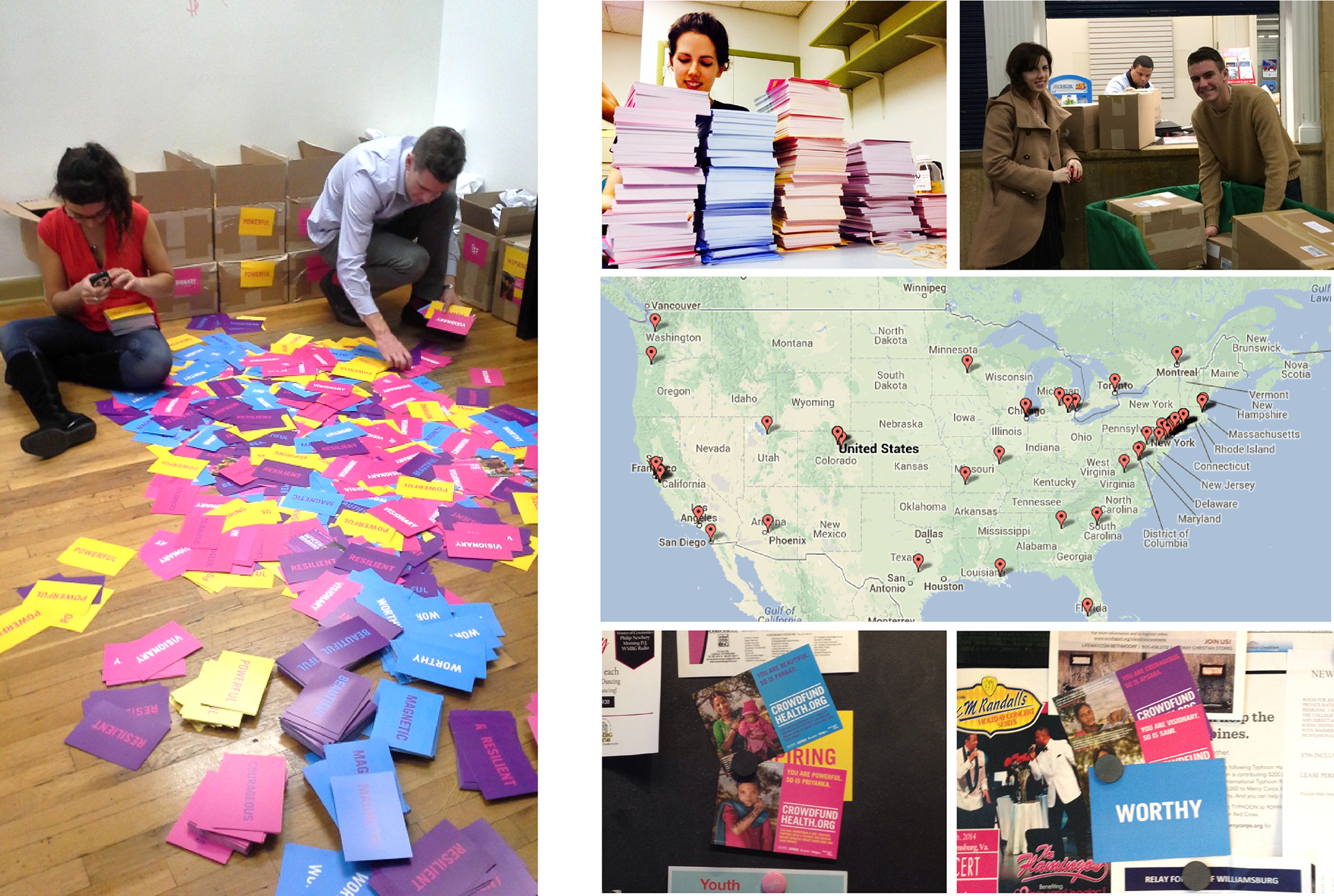 Possible staff sorting, boxing, and mailing postcards to mail across the country