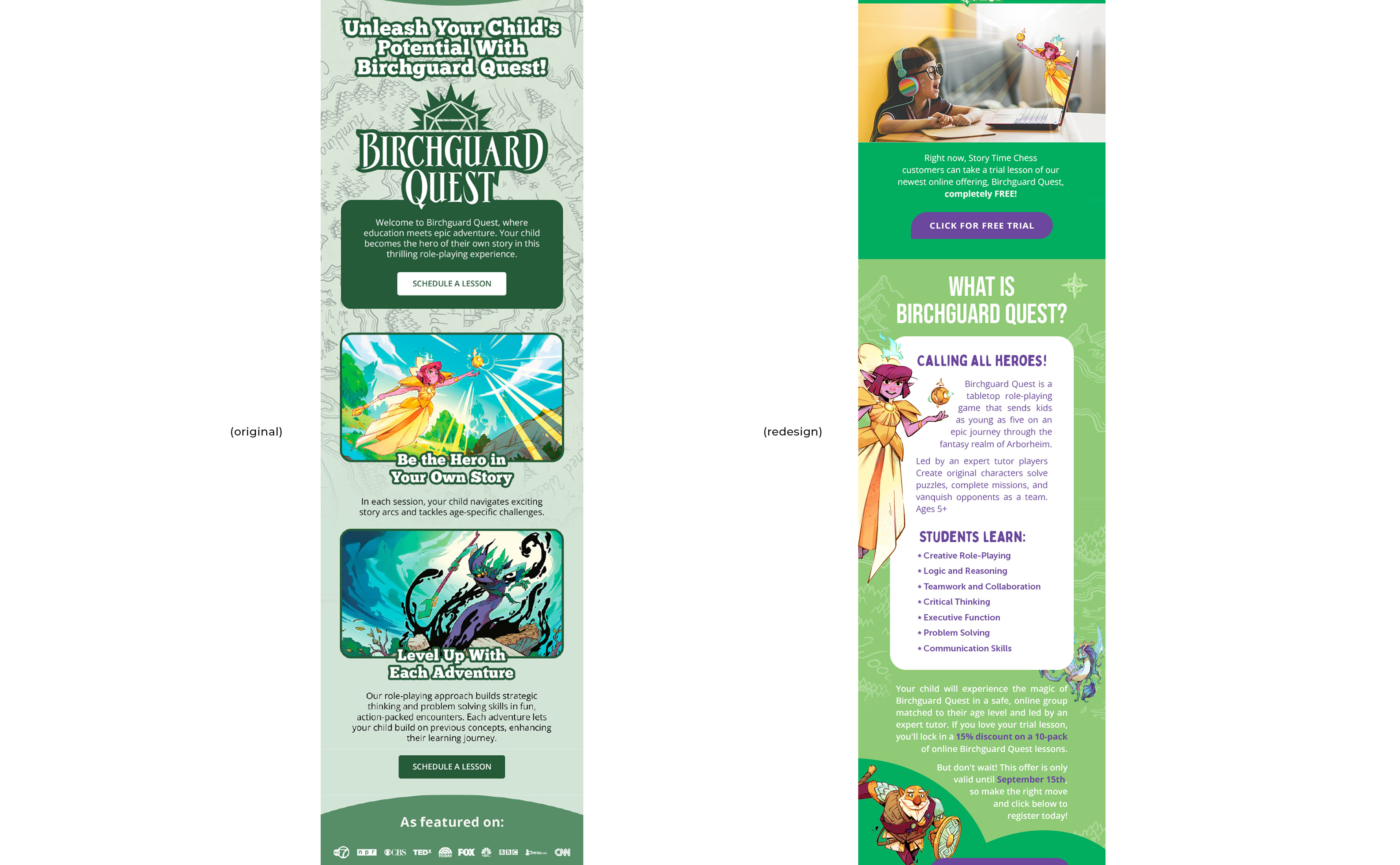 Email redesign concept for Chess at 3 using their artwork assets