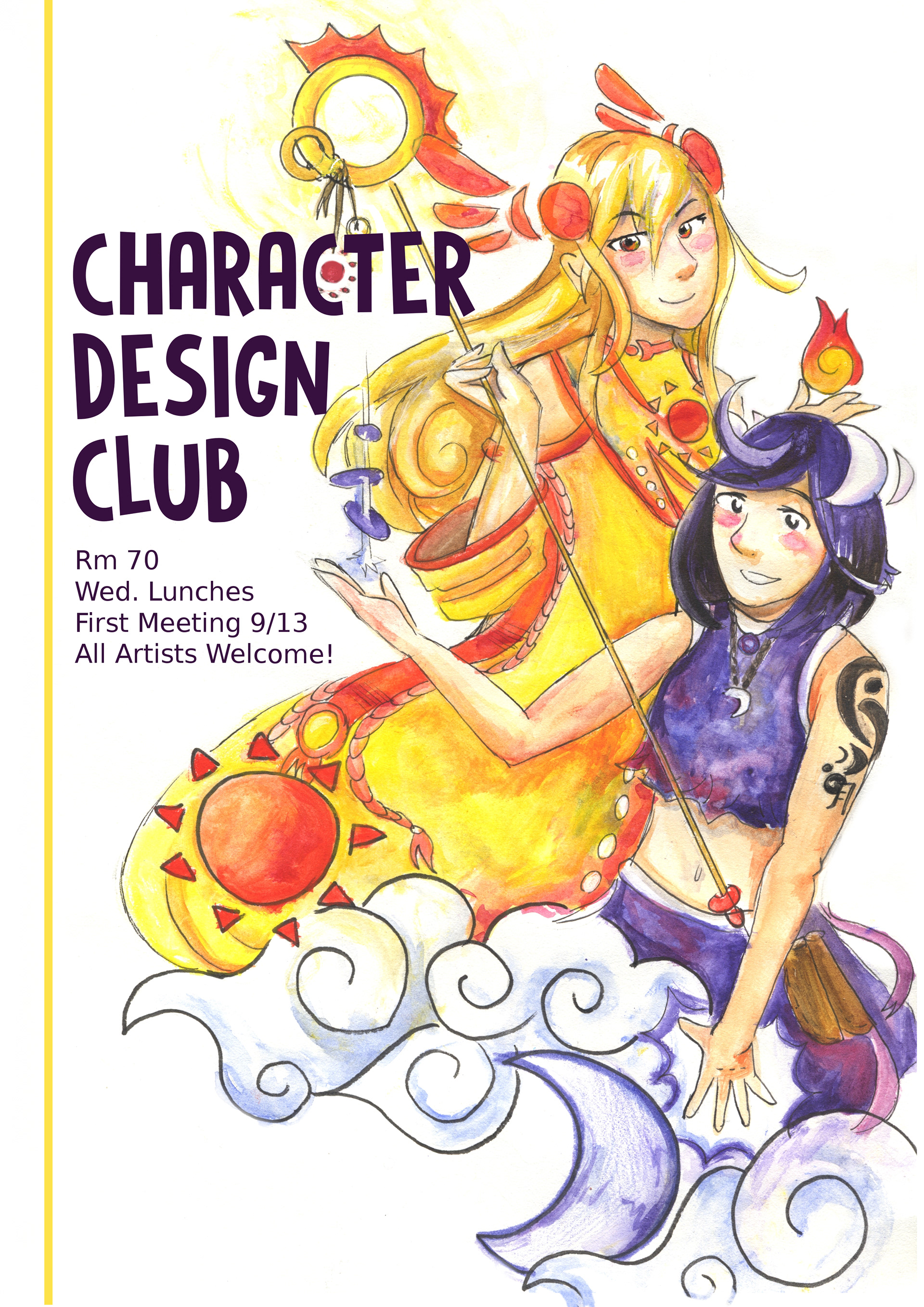 Character Design Club Poster with OC's Solaris and Luna