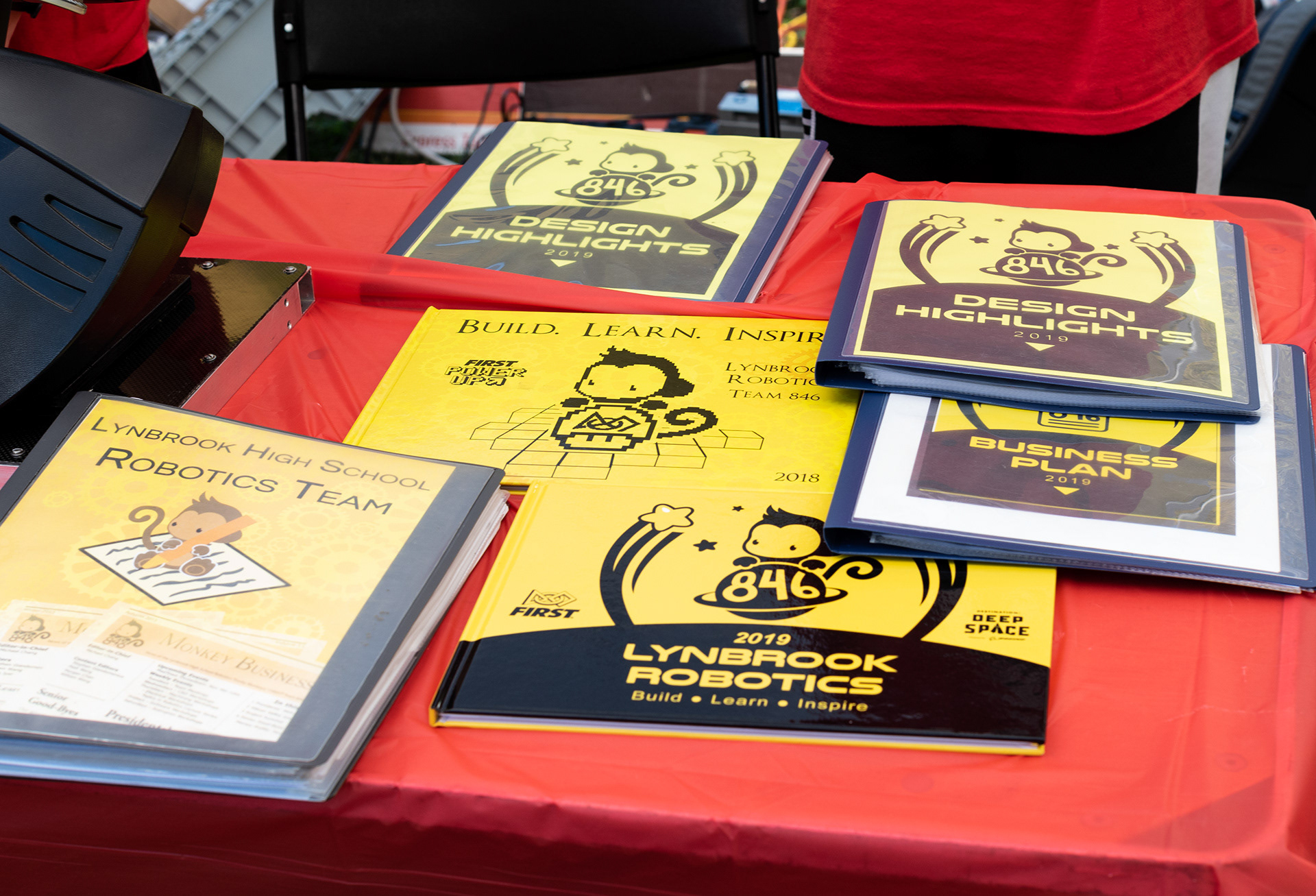 2019 and 2018 Photojournal, and a few buisness plans and design highlight books lying on the demo table