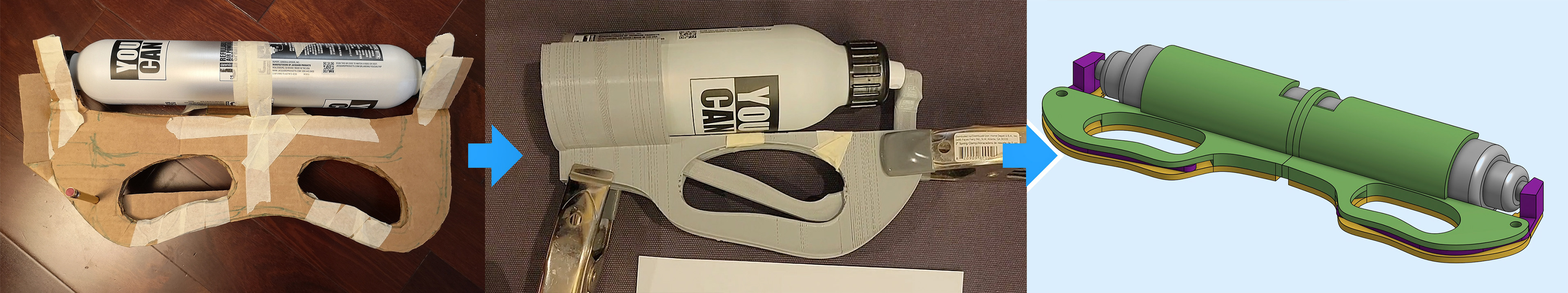 Image of progression from cardboard to CAD model for PSSST