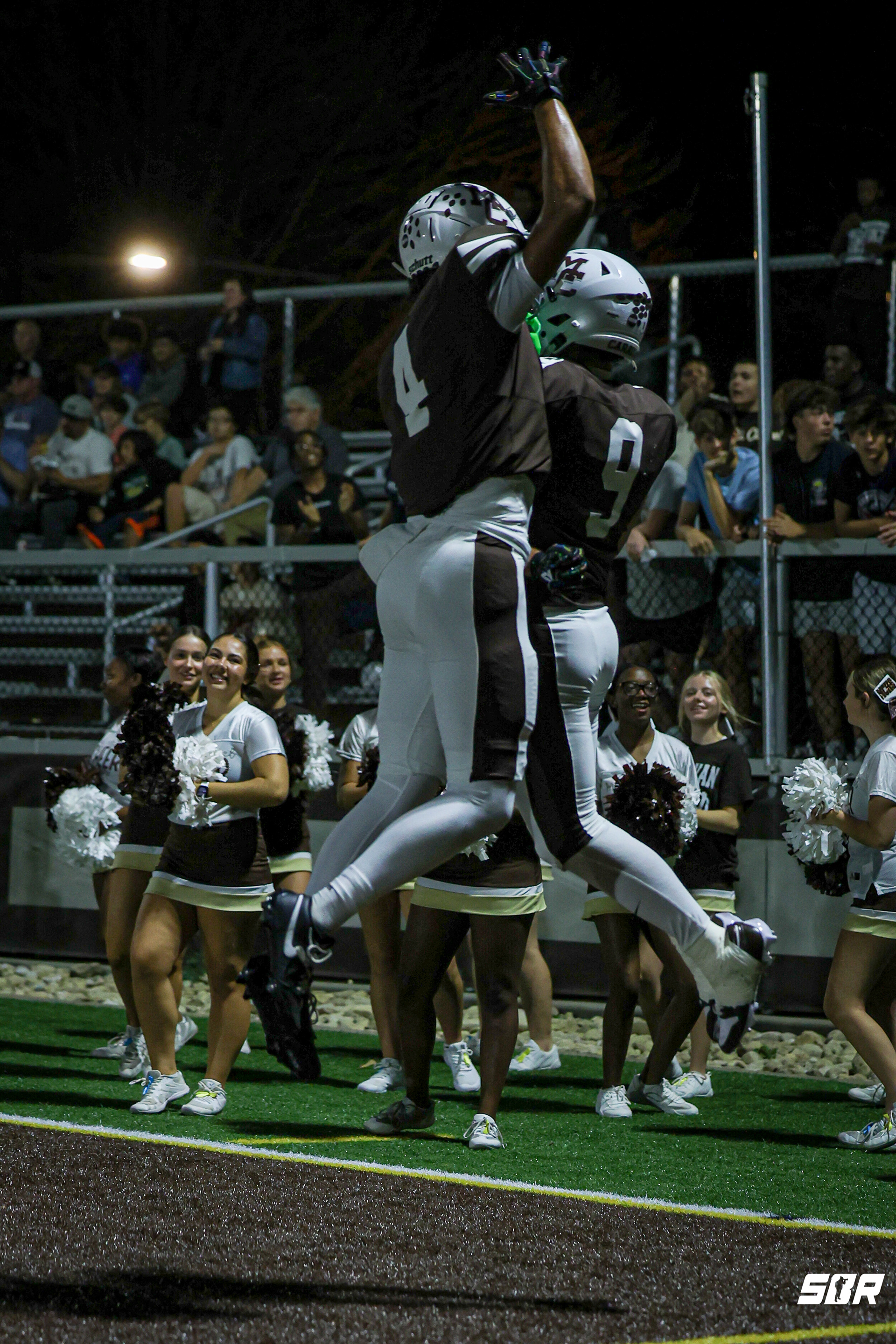 Quintin Burrell (4) and Jack Elliot (9) Celebrate in the end zone together after a touchdown