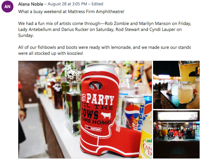 social media post to company's Yammer