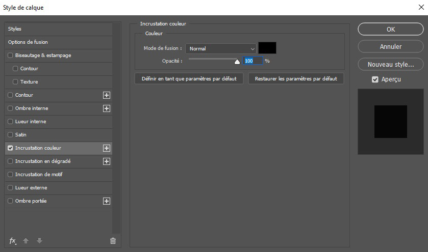 Option de fusion : incrustation de couleur
