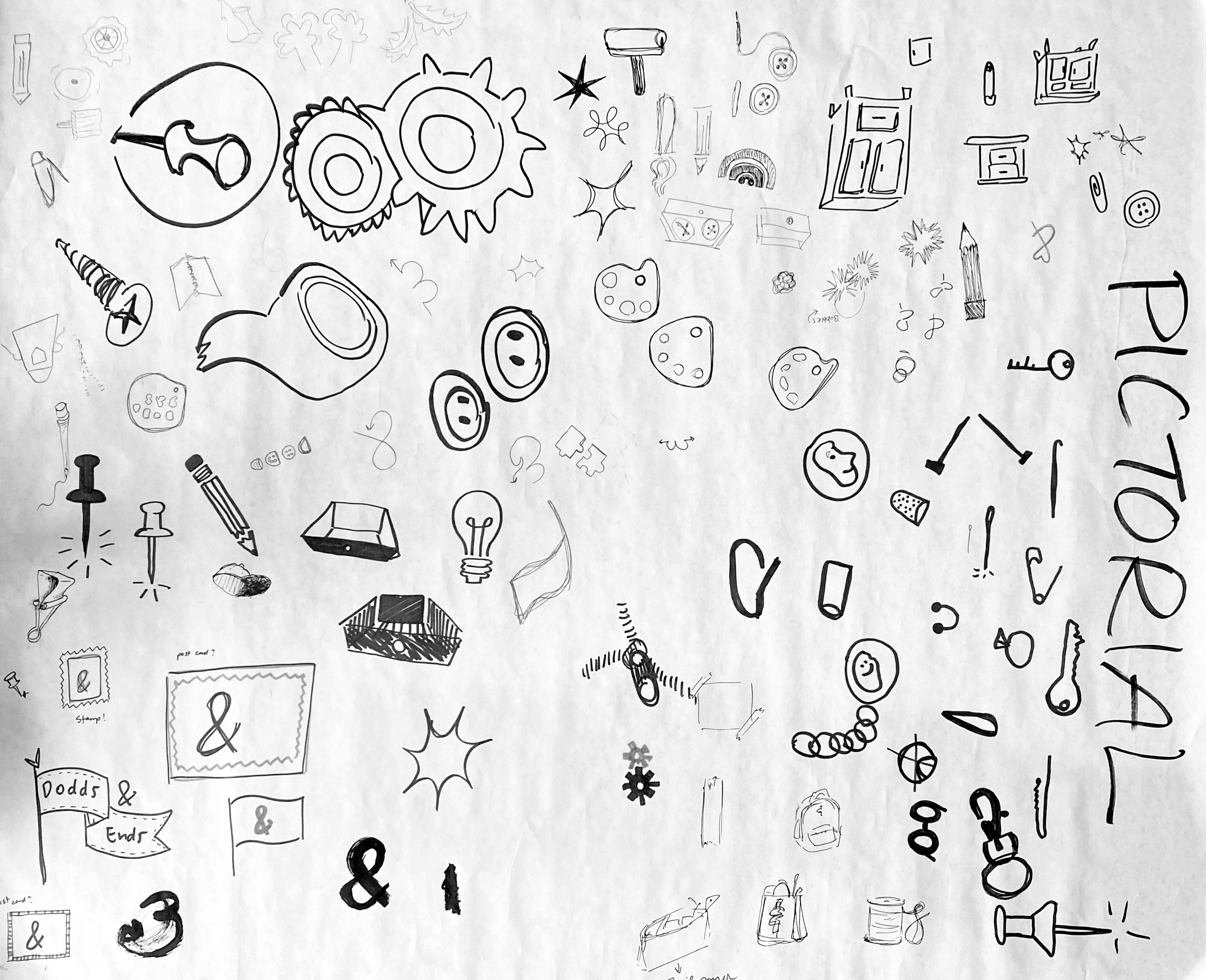 Pictorial iconography exploration conducted by the whole Layton Design Studio