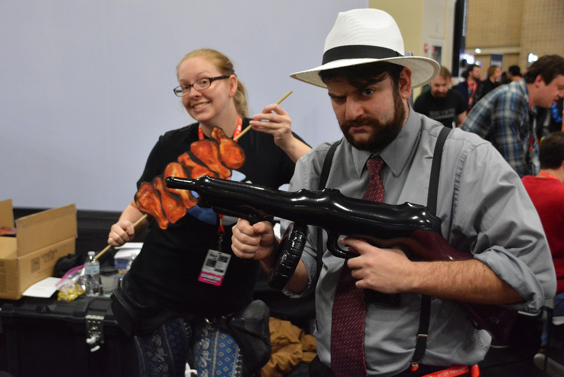 Our helper from Reflective Tree Games (right), and a neighbour from Absurdist Productions