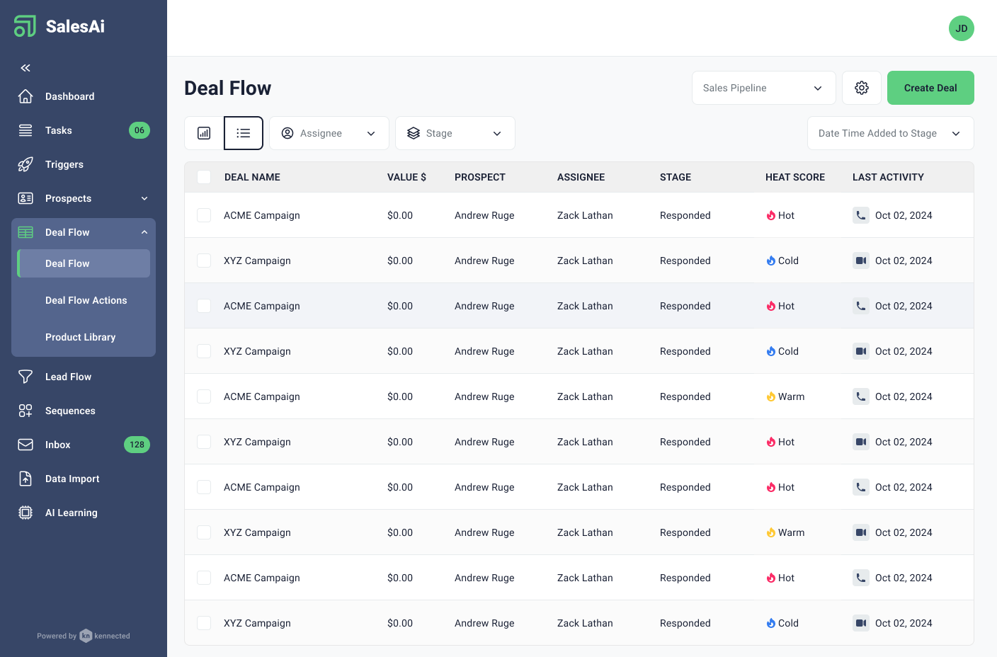 Deals Flow - List View