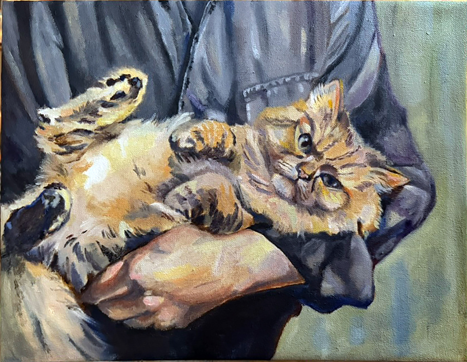 Portrait with cat, oil on canvas, 2026