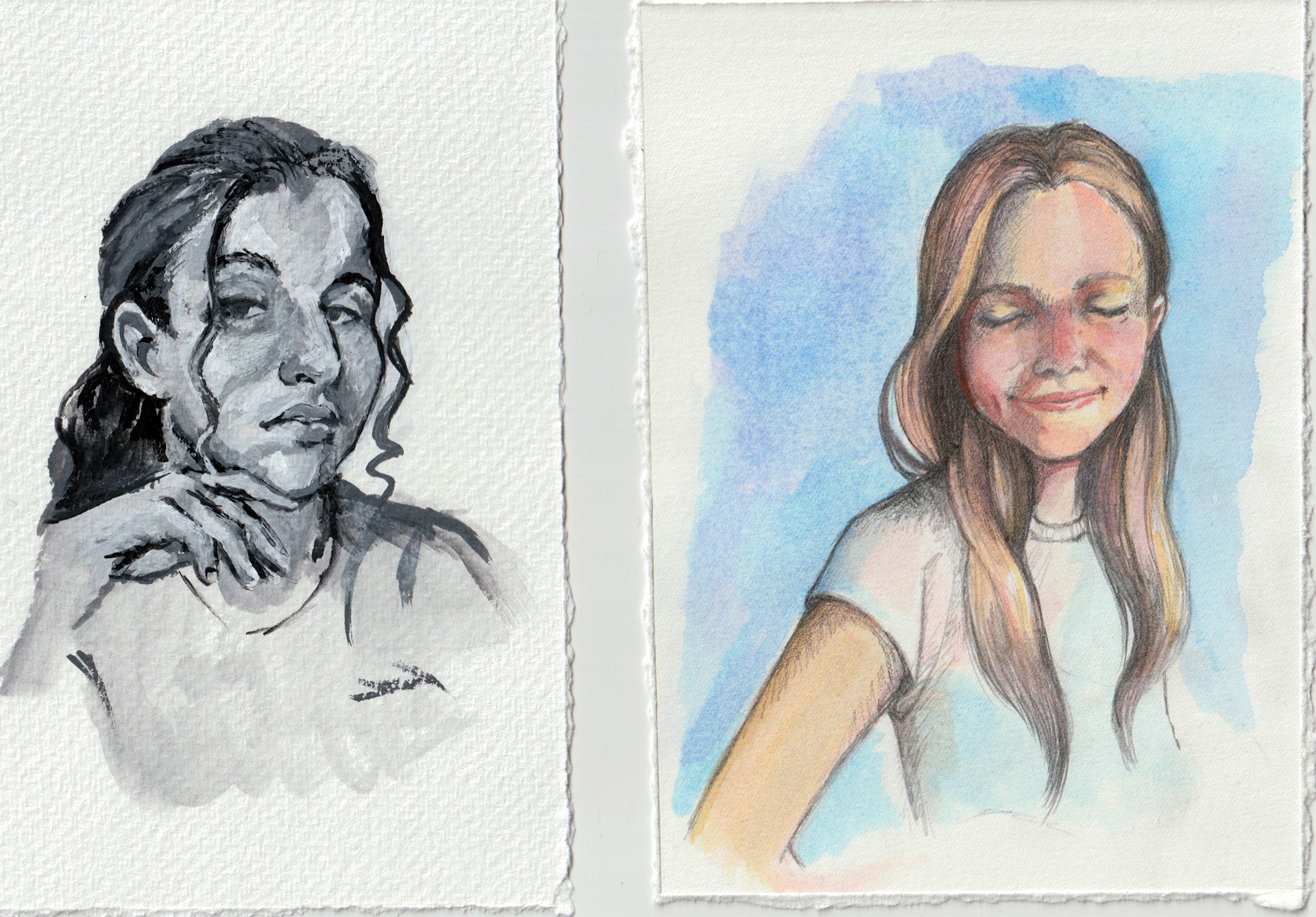 Portraits in acrylic and watercolor