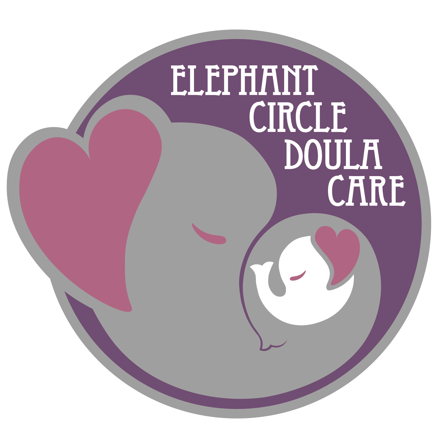 This business name refers to the practice of African elephants when giving birth - the females in the herd will gather around the new mother to provide a safe and comfortable environment for her to give birth in. The logo for ECDC represents the story of these elephants, and illustrates the safety and comfort that a doula can provide to new mothers.