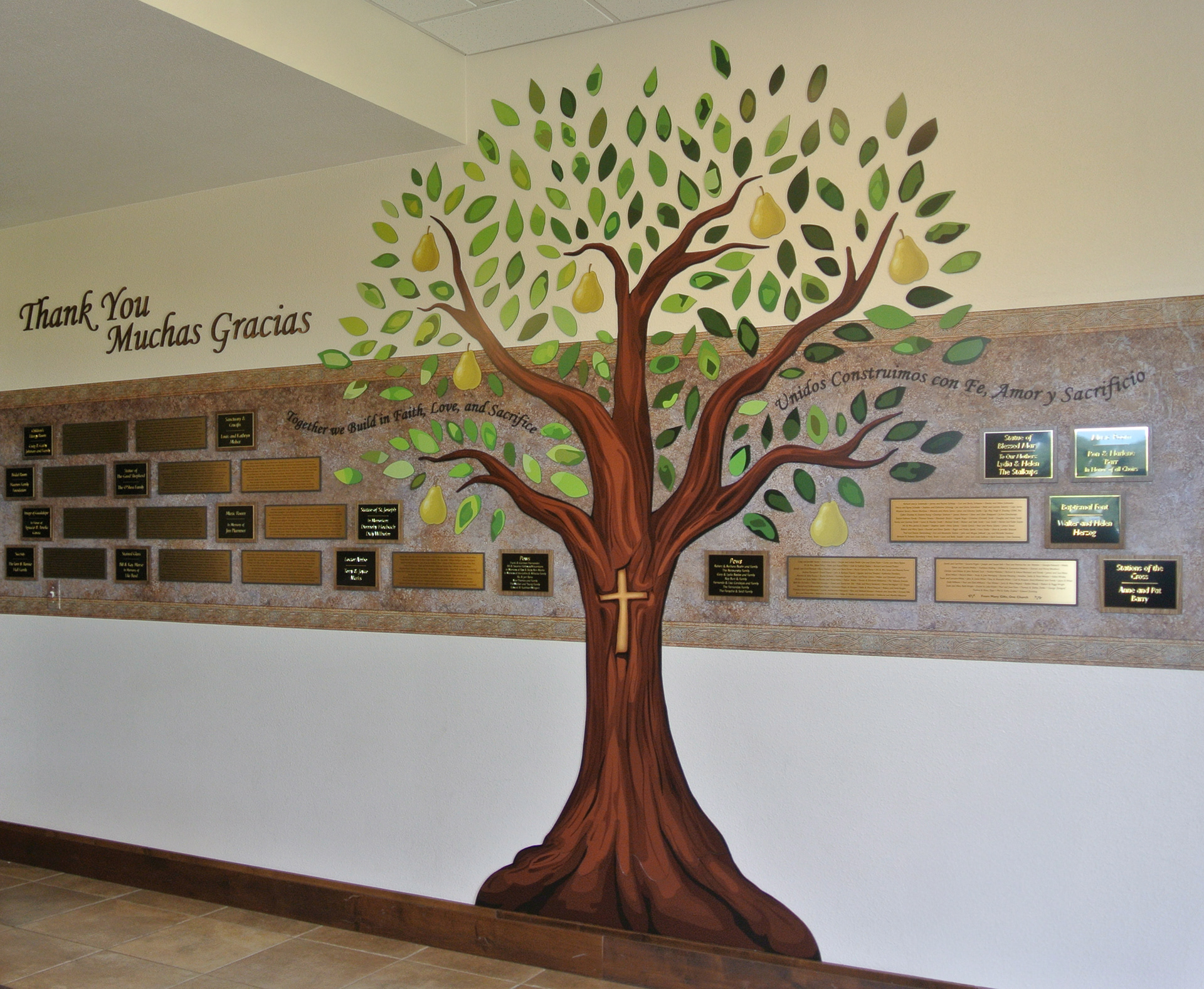 This donor wall mural was a project where I got to develop my digital drawing skills by illustrating the tree at the center of the display. I engineered the design so that it could be manufactured and installed in sections that would seamlessly merge together at the branch forks.