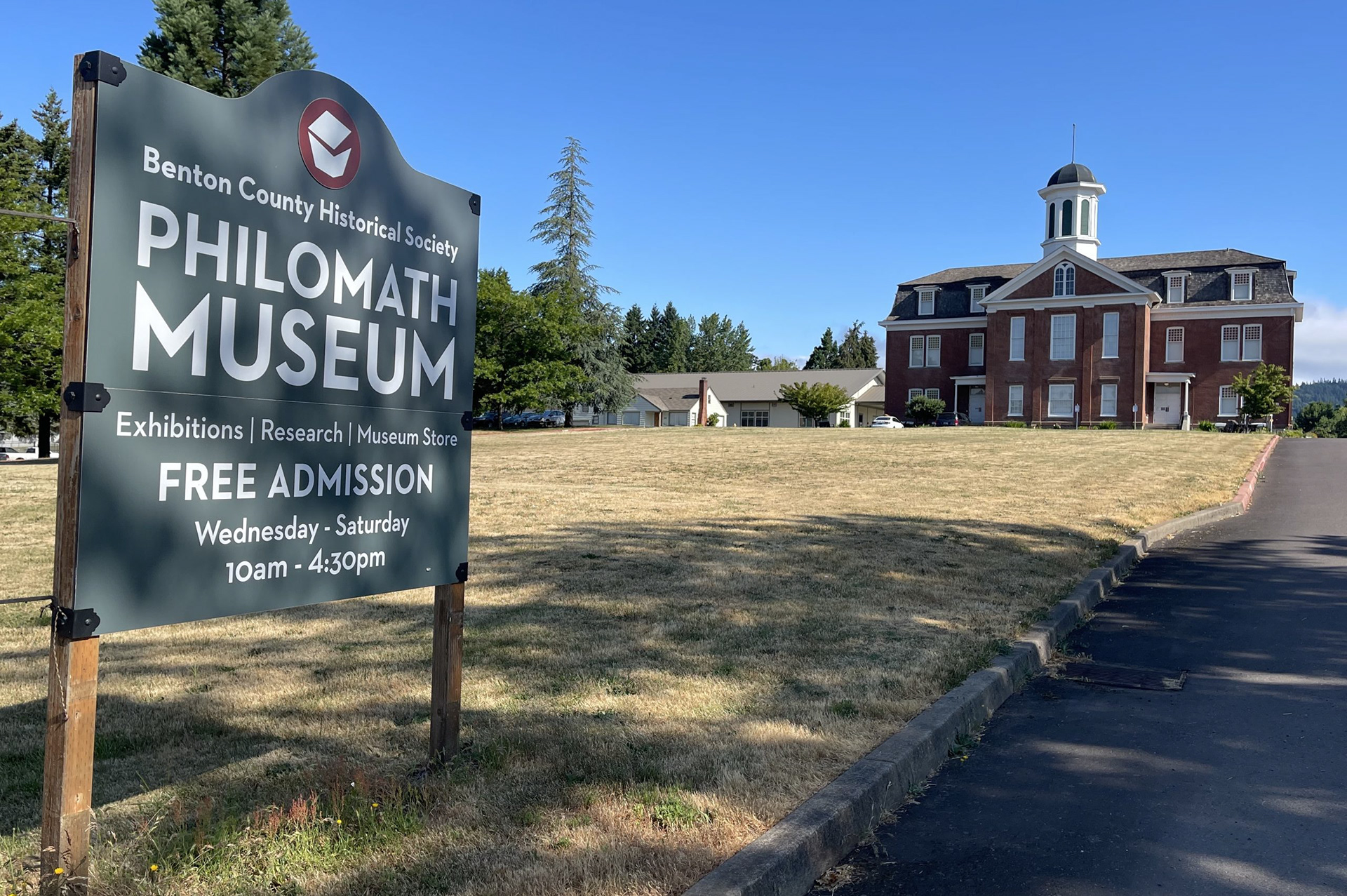 I designed the main road sign for the Philomath branch of the Benton County Museum. I took inspiration from existing town directional signage to inform the shape, signaling the building as a community space.