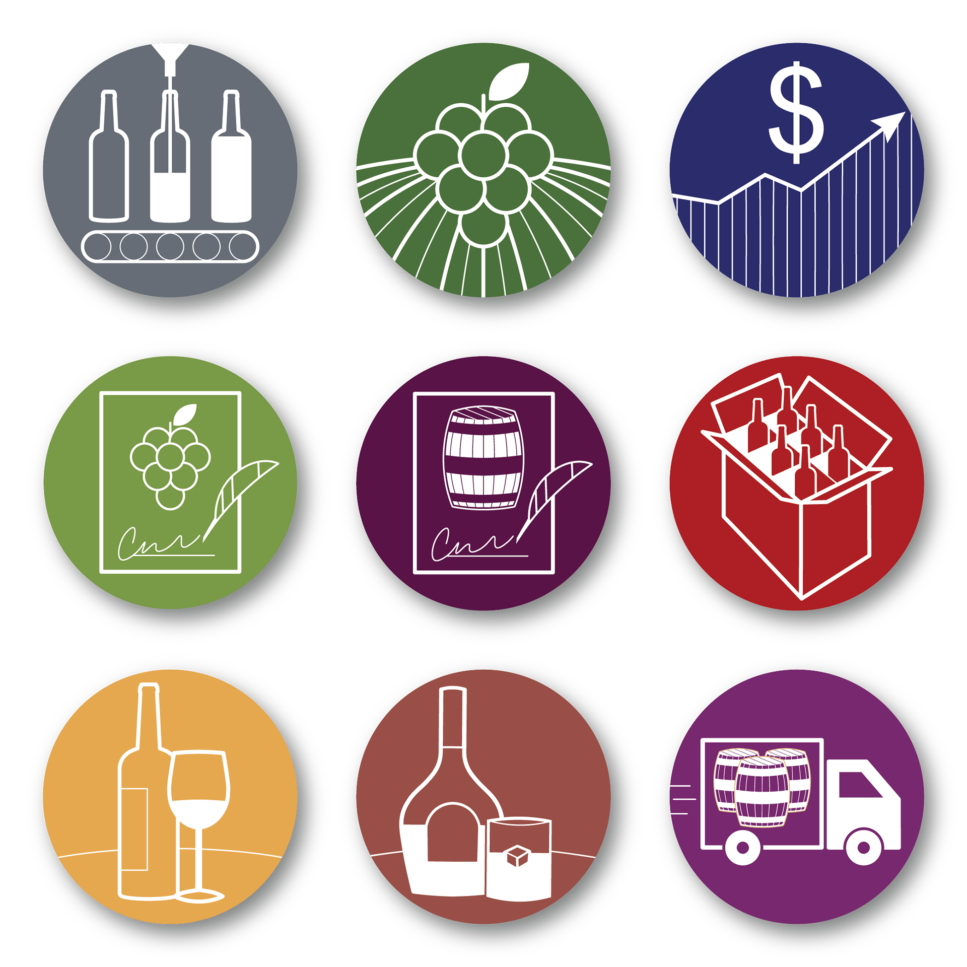Icons for Vintner's Advantage winery management software modules and accompanying printed paperwork for each module. I worked to make sure the icons were easy to understand, quickly recognizable, and stylistically matched with their larger rebrand.