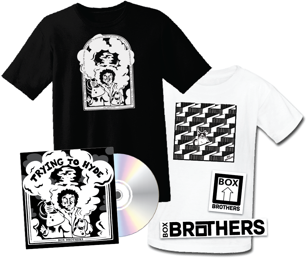 Tour merchandise and cover for the album "Trying to Hyde" by the band Box Brothers