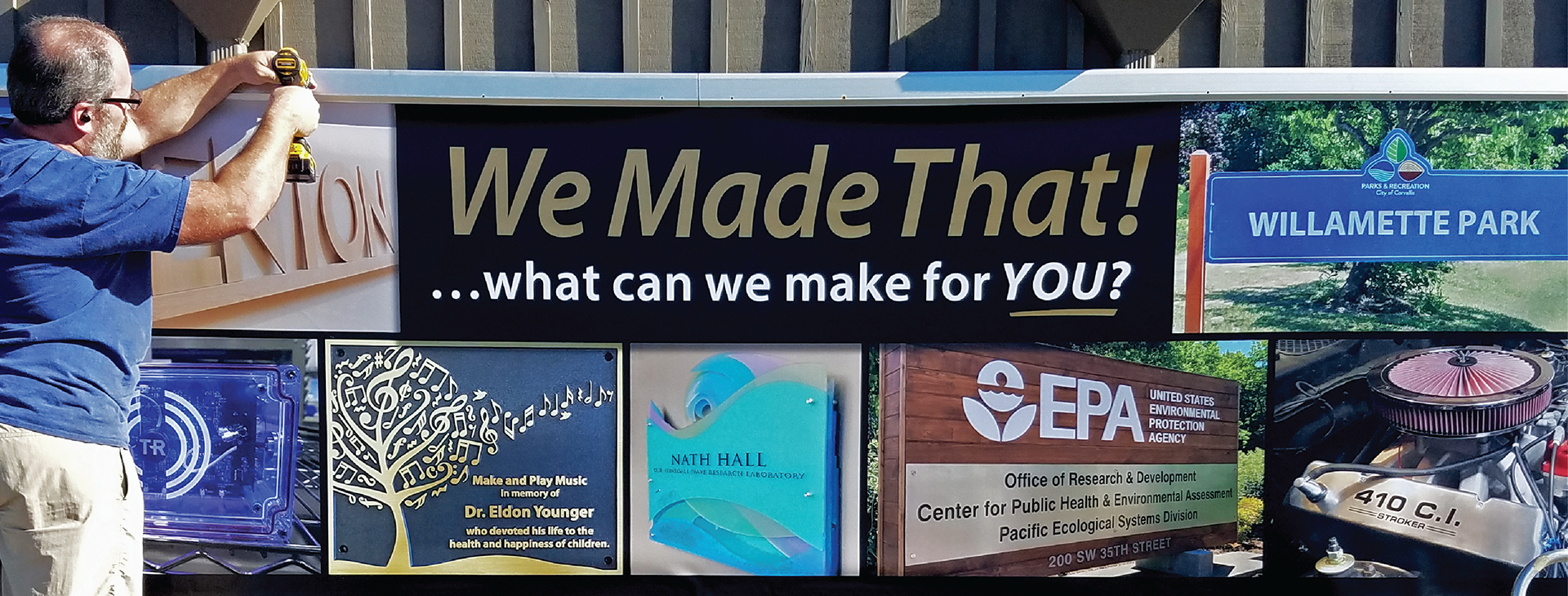 A banner billboard showcasing the design and production capabilities of the shop I worked for.