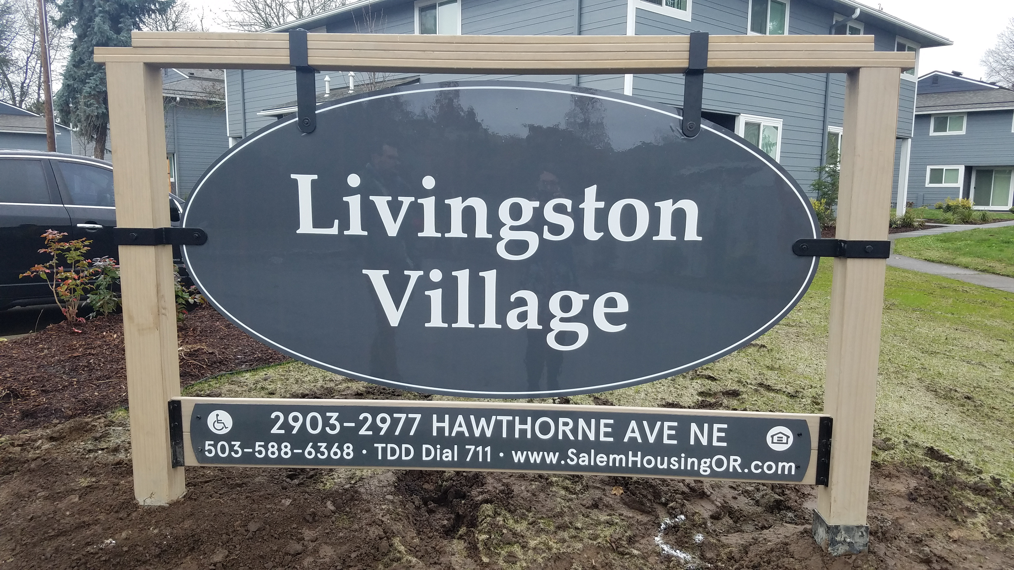 For Livingston and Northgate Village apartments, I engineered sign structures that tie the properties together under one visual brand identity. The challenges for this project included considering the durability of the materials, the overall rigidity and stability of the sign frame, and developing an identity that would look cohesive with the existing buildings and landscaping. The signs were made out of brackets that I designed for the project, a composite decking material, and aluminum signage panel.