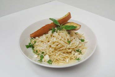 White Spaghetti Feta cheese, olive oil, basil, garlic, parmesan, and myzithra cheese.