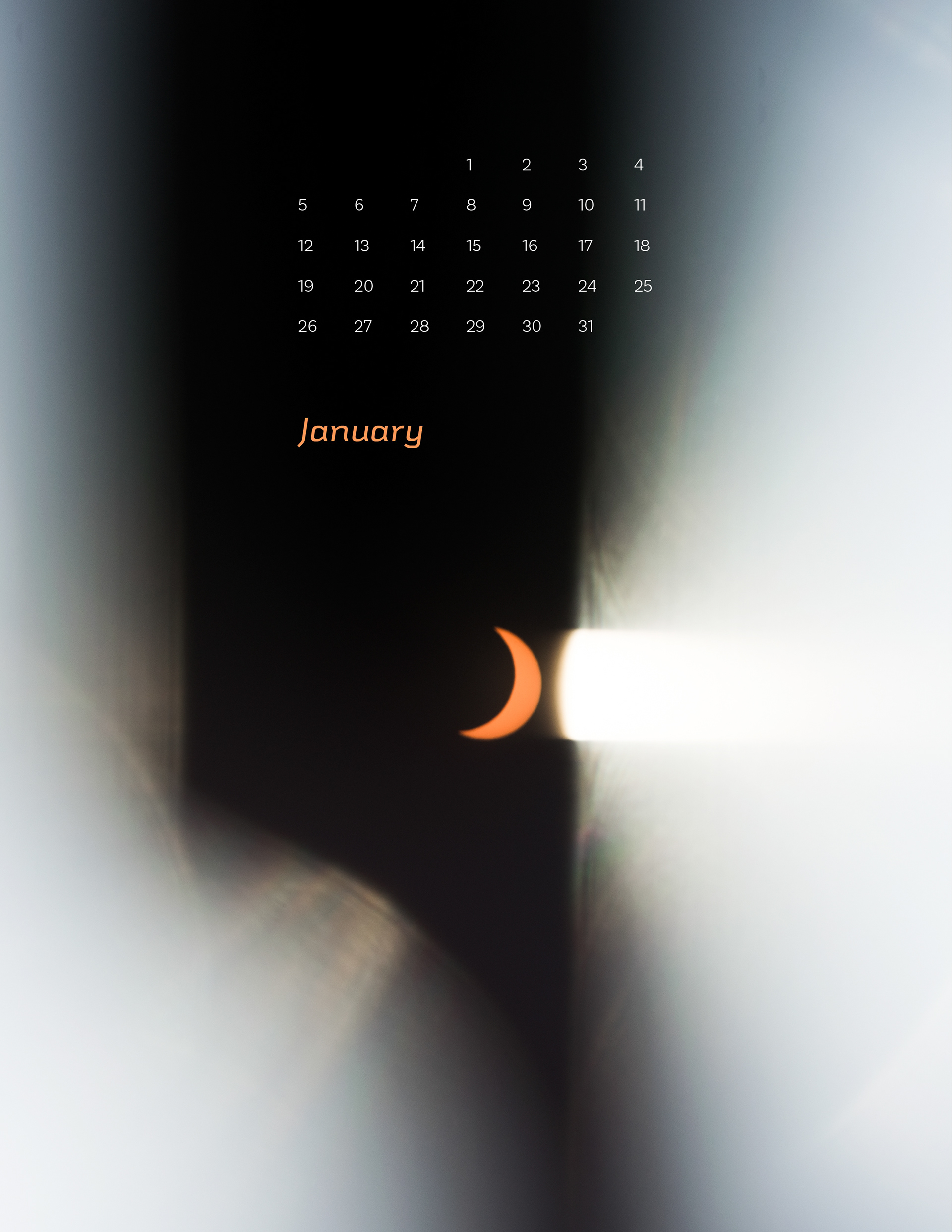 January: Partial solar eclipse through protective glasses, Valparaíso