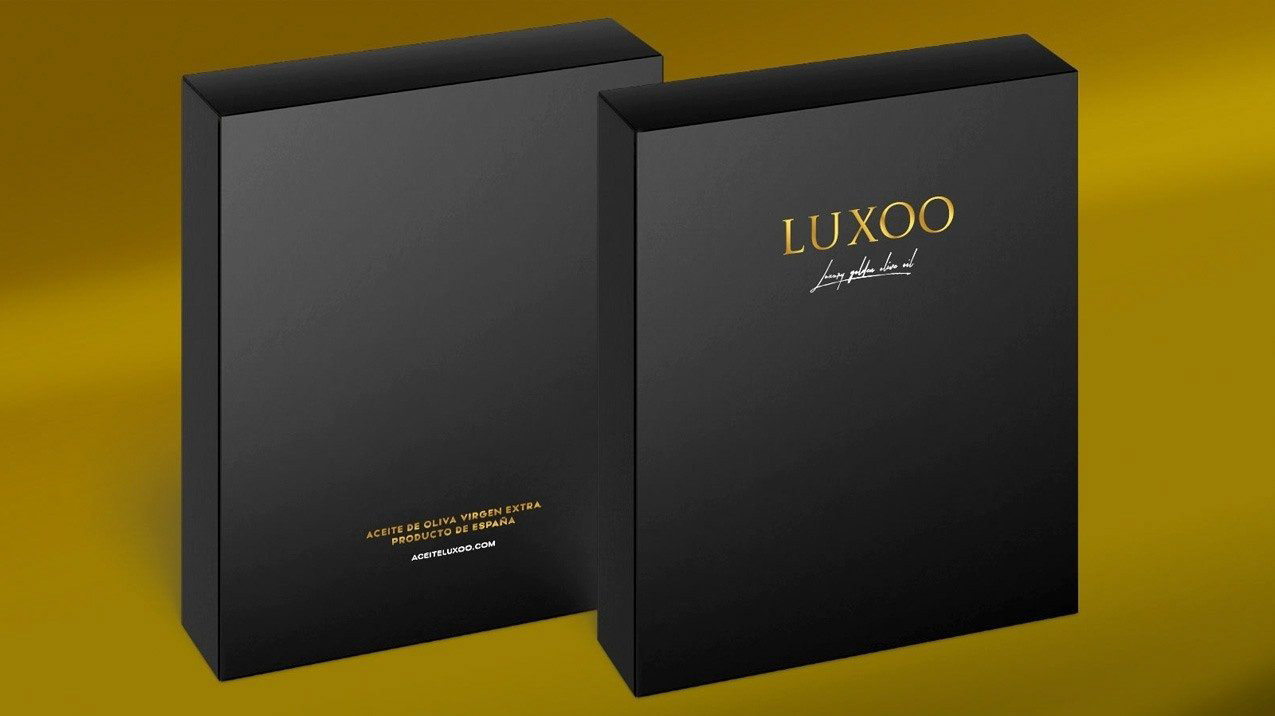 Estuche LUXOO anverso y reverso. Packaging sostenible de lujo.