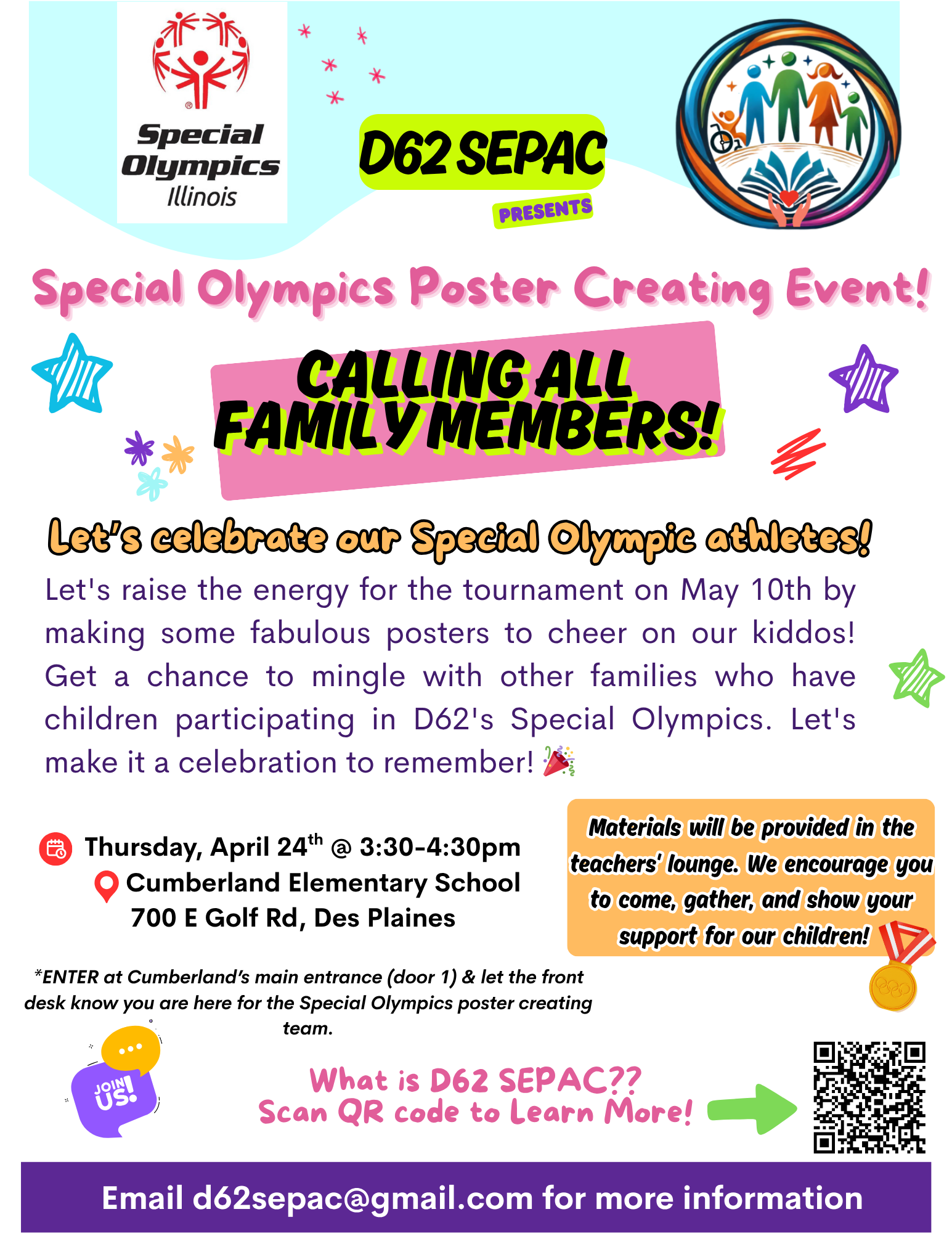 Flyer for community event to promote our Special Olympic athletes