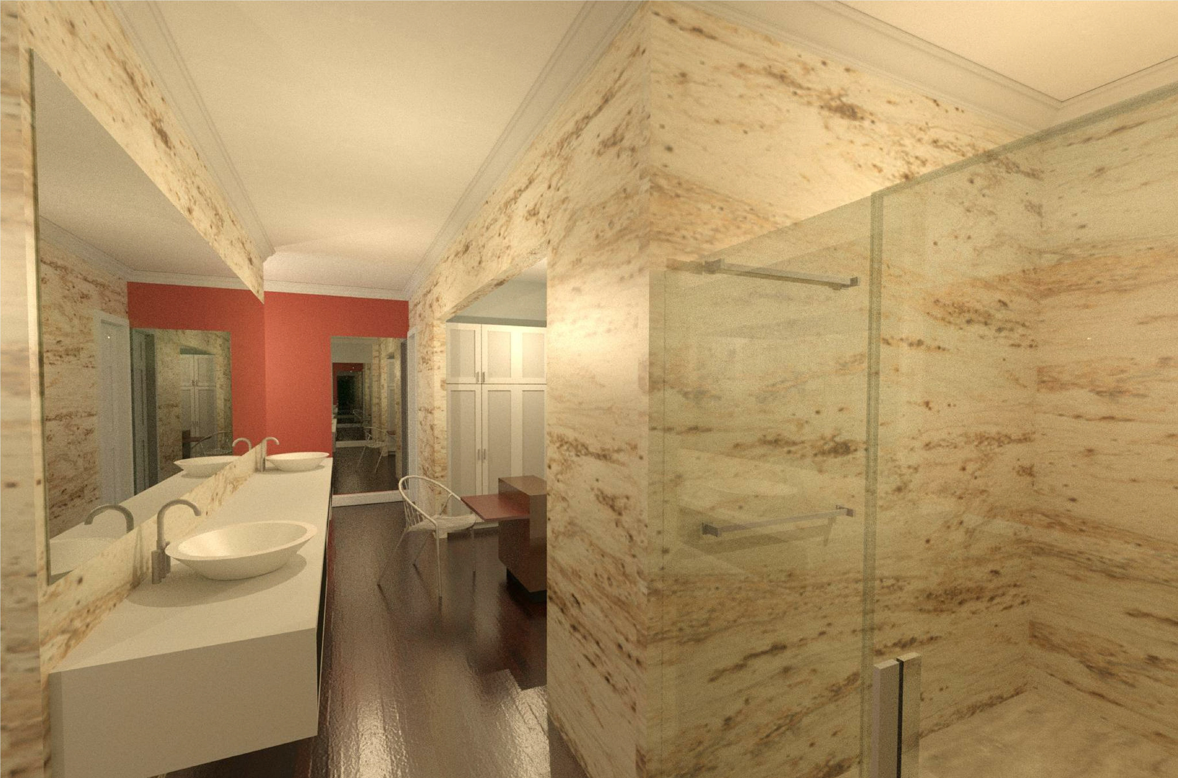 View of Vanity and Wardrobe seen from Shower 