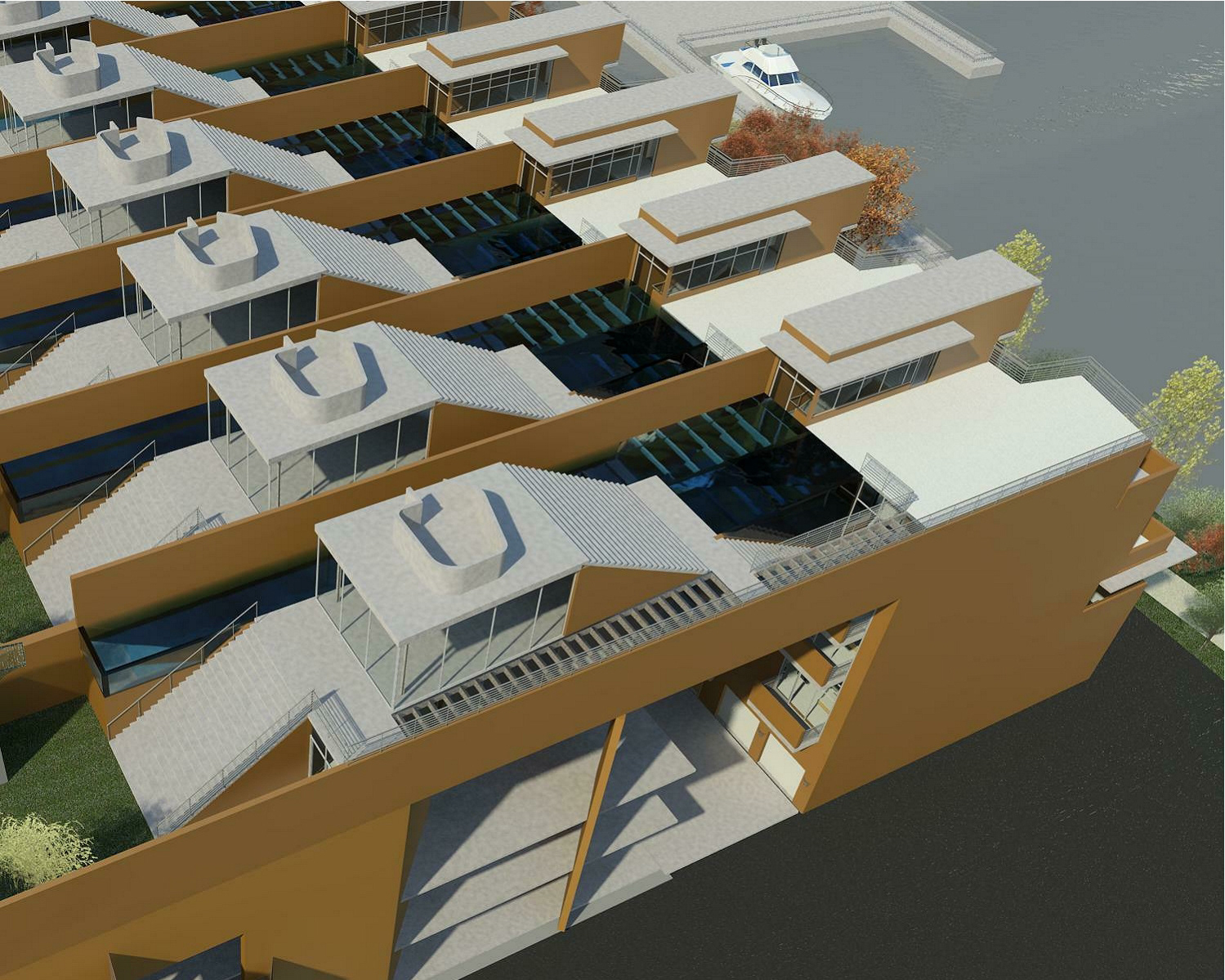 Condos on the Columbia River birdseye roof garden