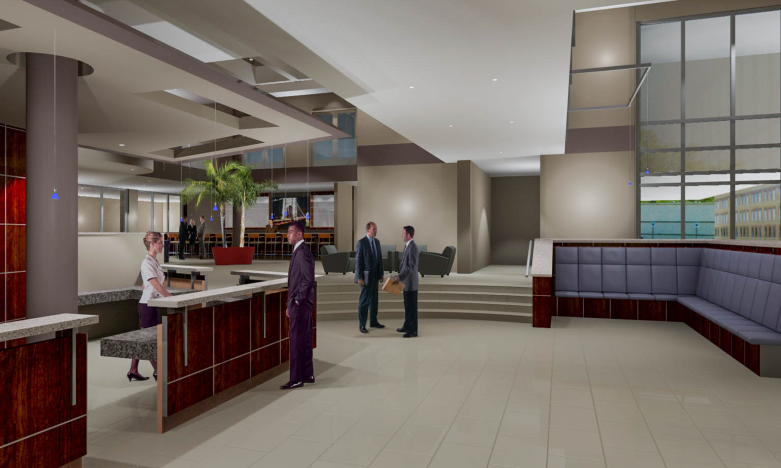 Reception Desk Hotel Memphis Roberts Clarion lobby rendering