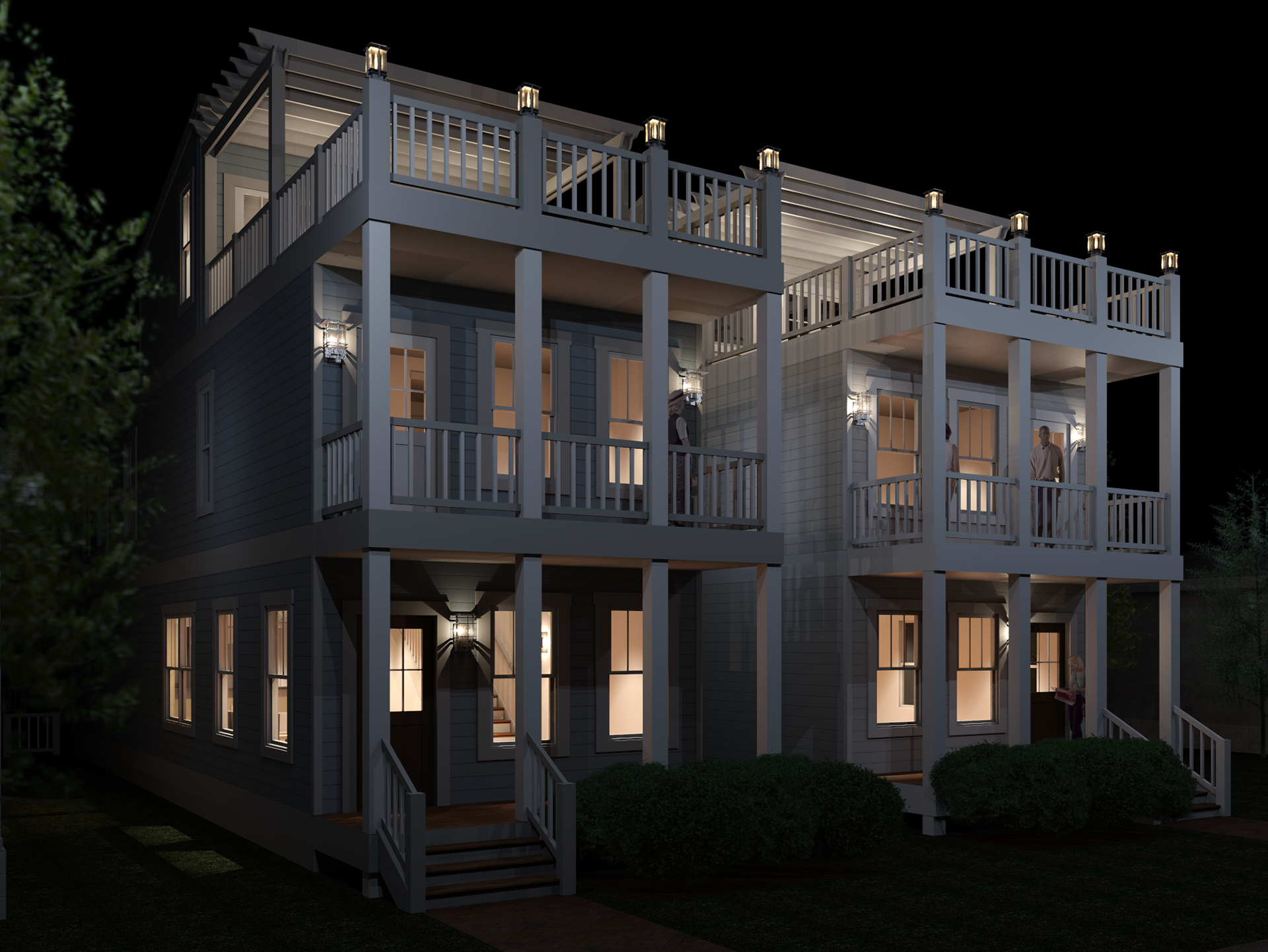 Tall house East Nashville TN night rendering from street