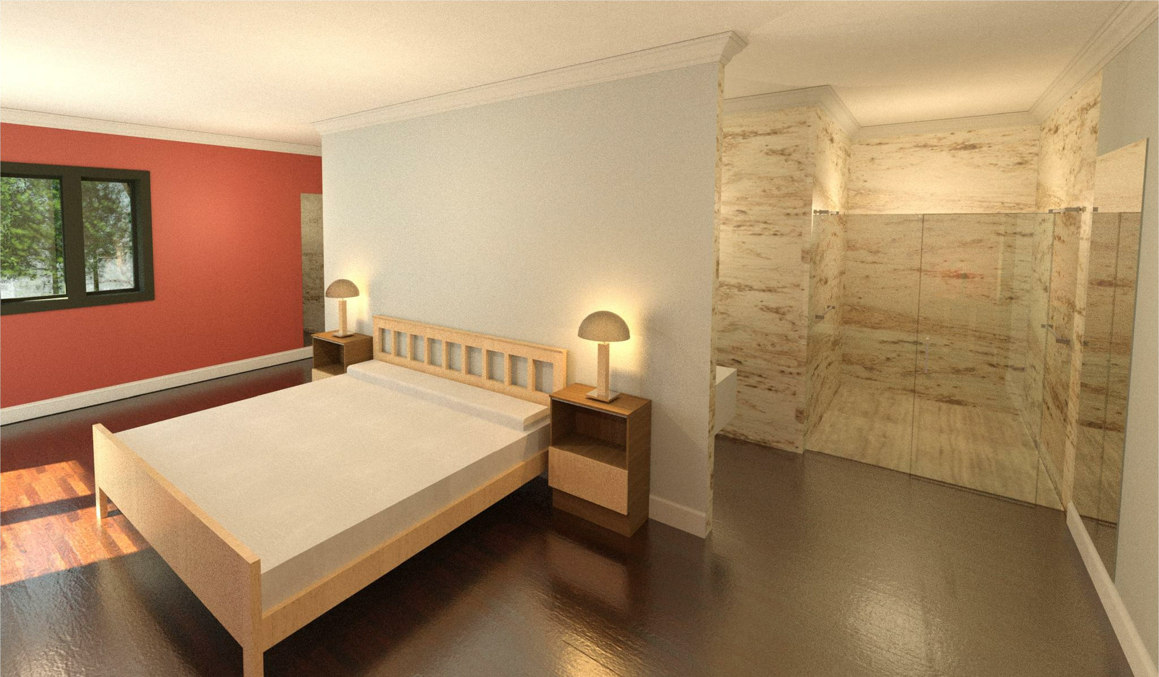 Shower viewed from Entry to Master Suite