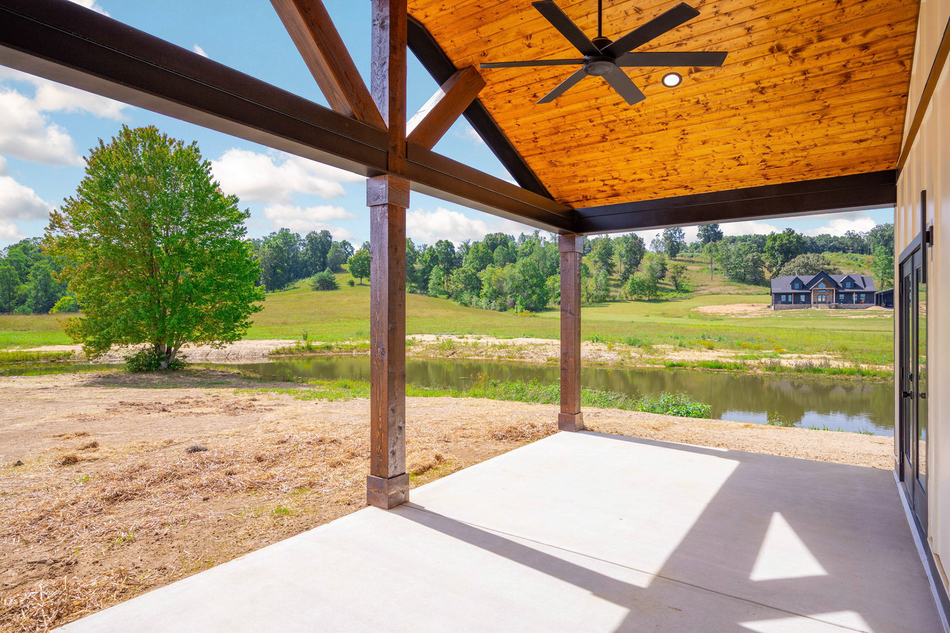 Covered Back Porch Featuring Pine T&G and Cedar Posts