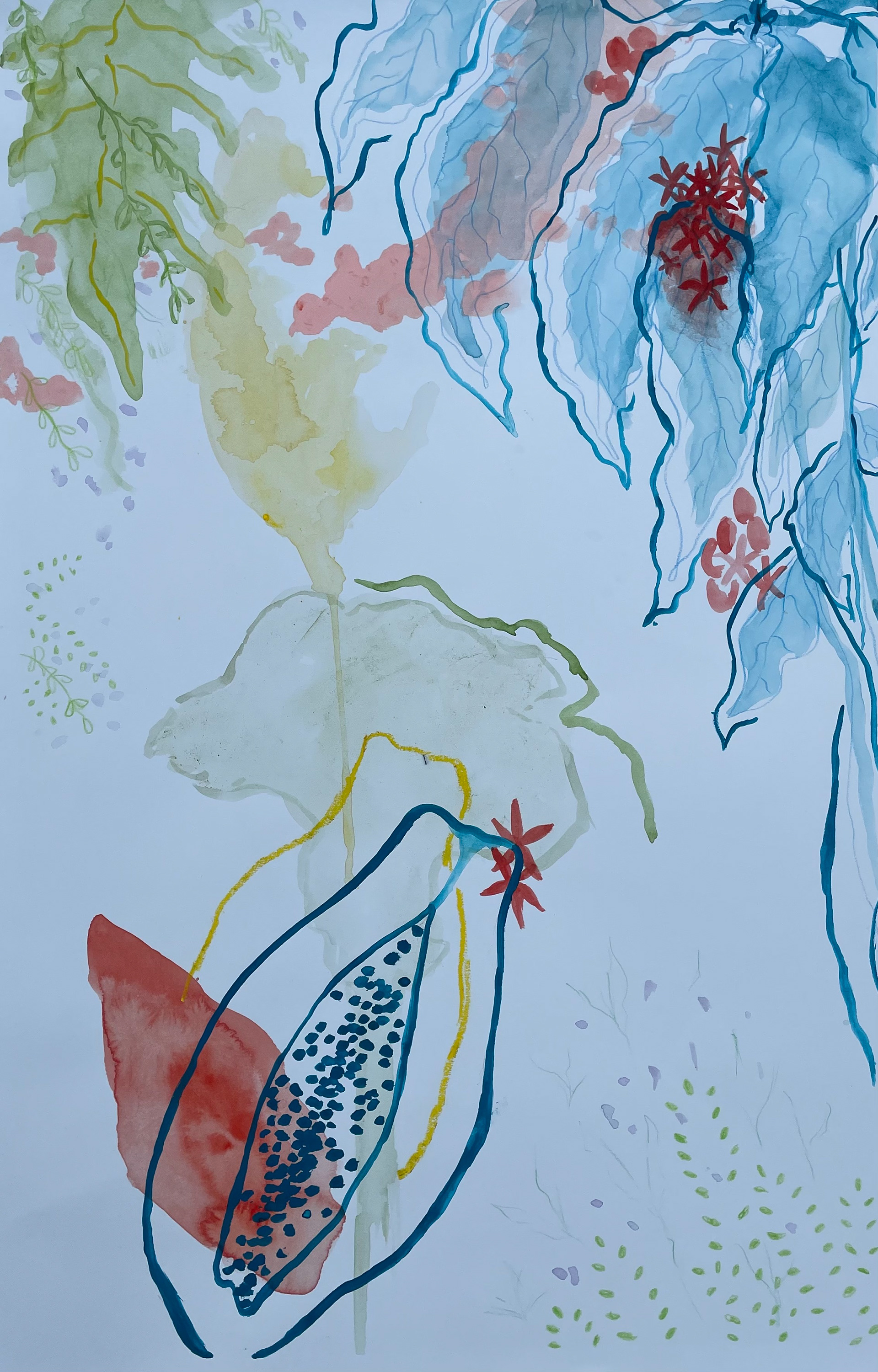 Lengua Extrana, water media on paper, 2019