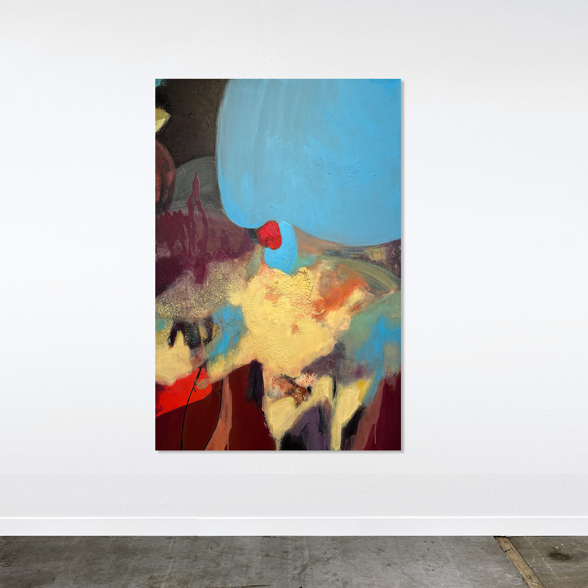 Fruit of Contemplation, acrylic, sand on alu panel, 90/140cm, 2025