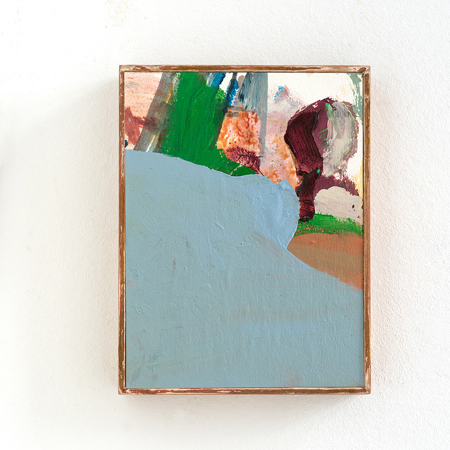 Trampled Garden, acrylic on paper in vintage wooden frame, 2023