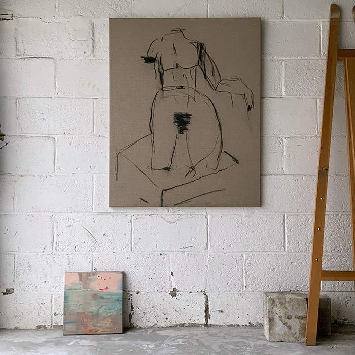 Female gesture, charcoal on linen, 80/100cm, 2022
