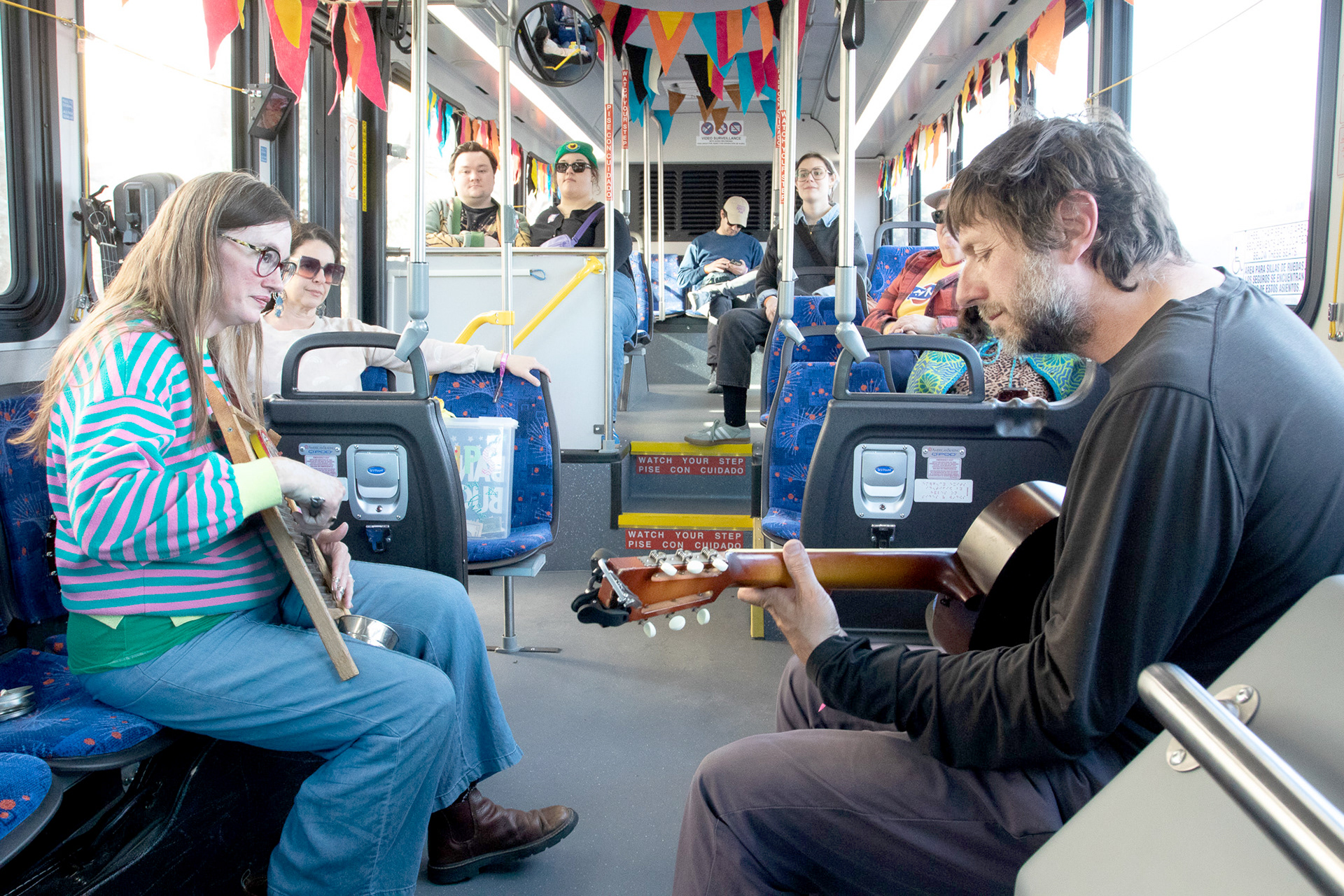 Members of Built To Spill on Treeline bus
