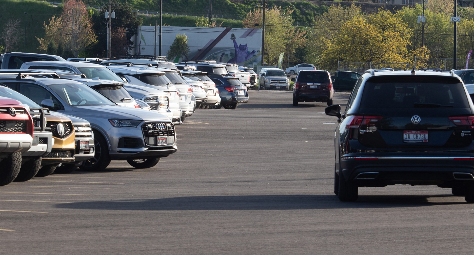 Drivers at Les Bois Park search for parking in the lot before an Athletic Club Boise match.