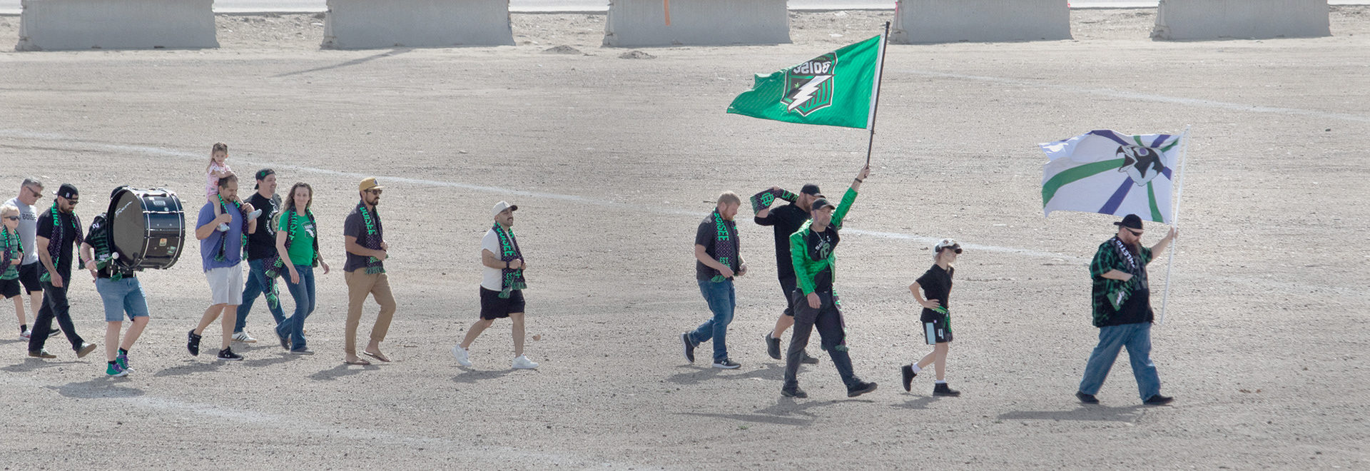 the River Guard marching to the stadium