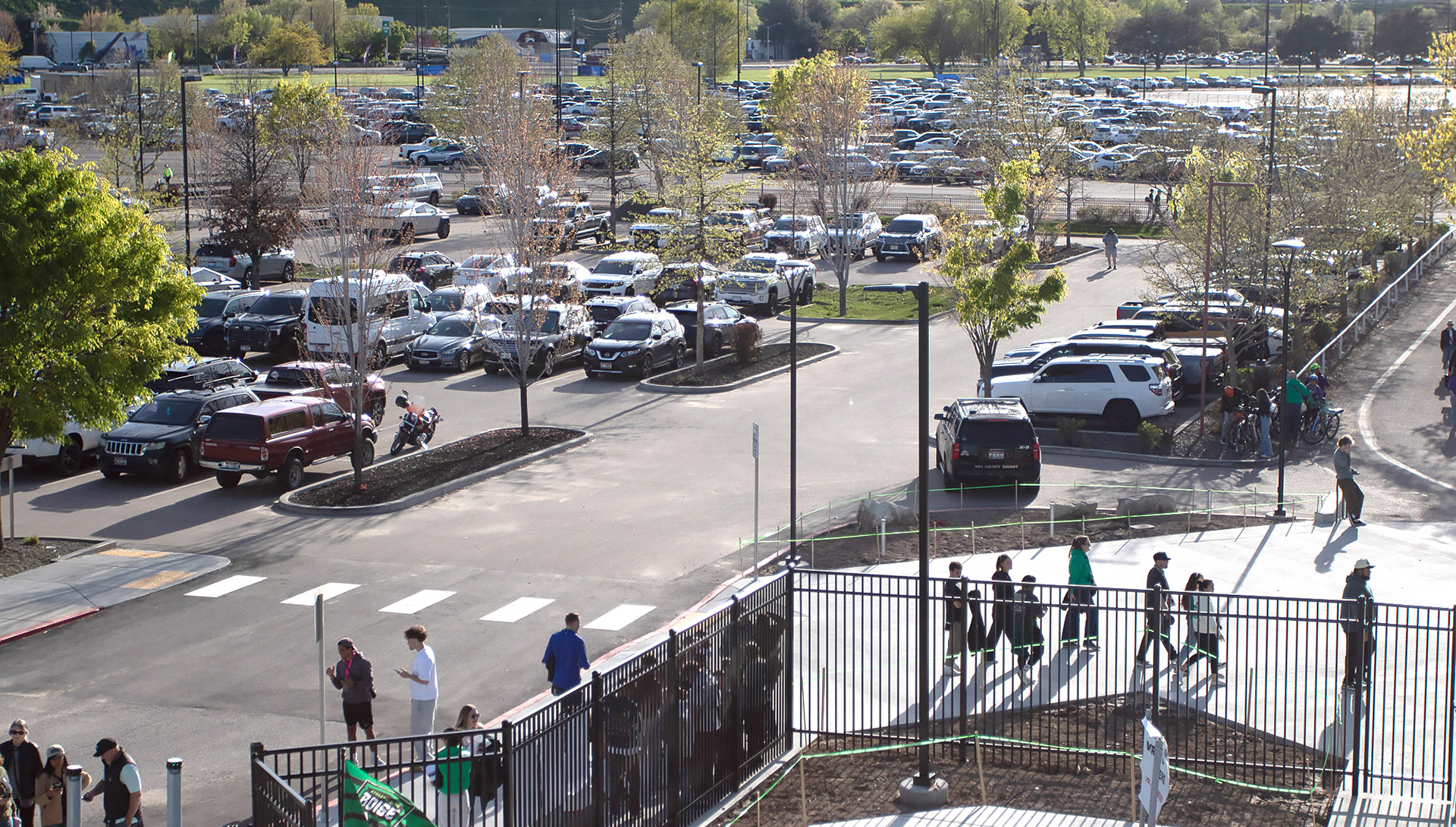 Parking lot at Les Bois Park before a match on Saturday, April 18. 2026