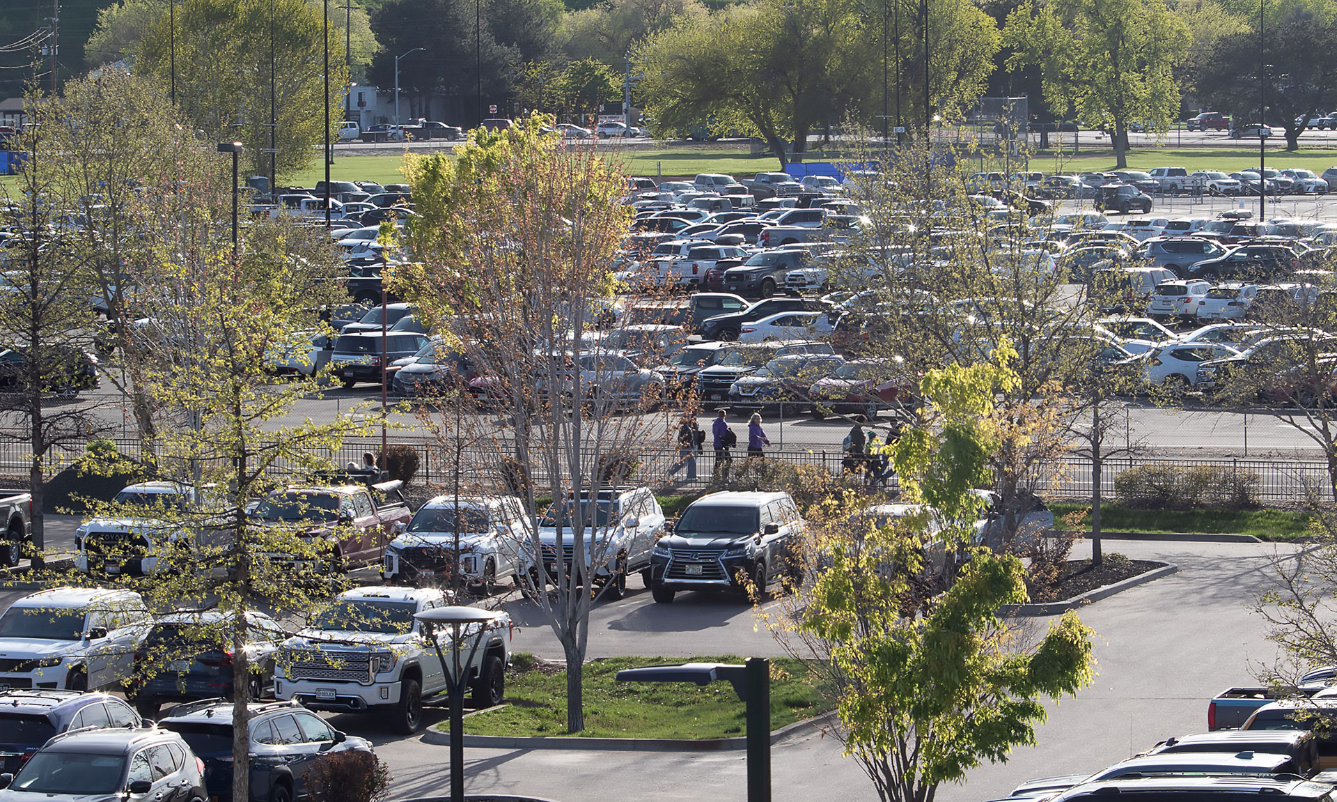 Cars are packed into the parking lot for the Athletic Club Boise soccer match at Les Bois Park on Saturday, April 18, 2026.
