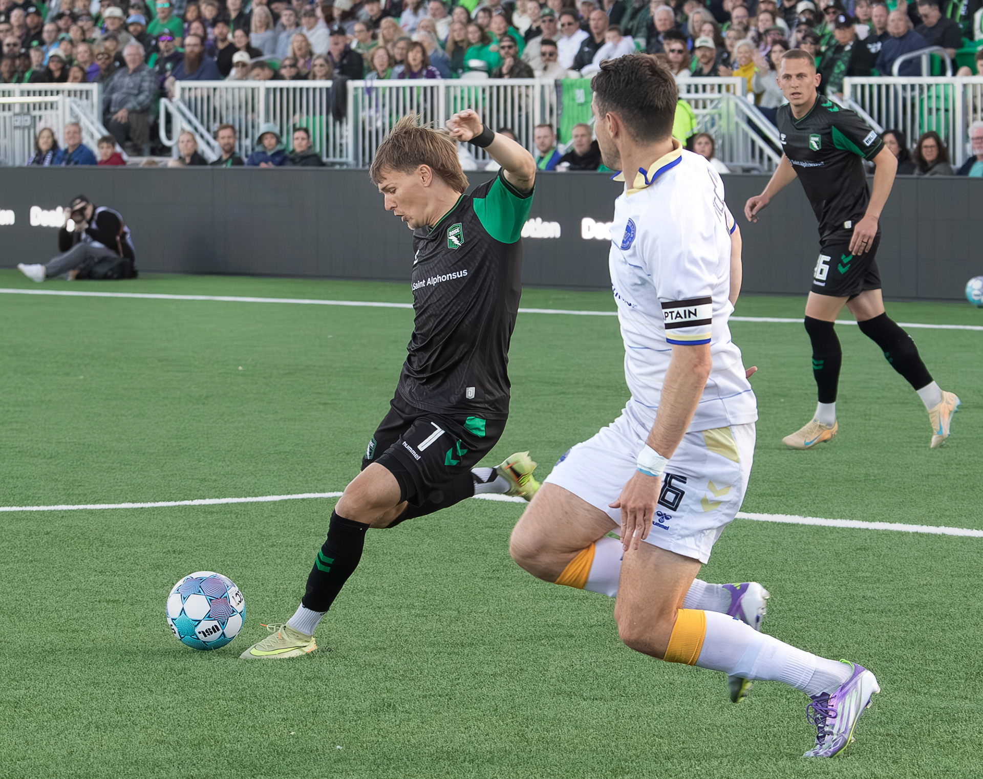 Athletic Club Boise's Blake Bodily takes a shot at the goal during soccer match against Westchester Soccer Club at Les Bois Park on Saturday, April 18, 2026