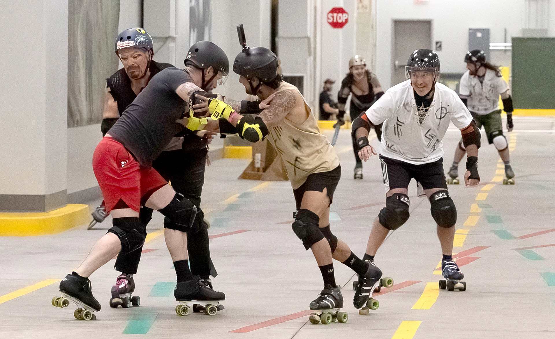 Full contact race at the Roller Derby Disco on Sunday