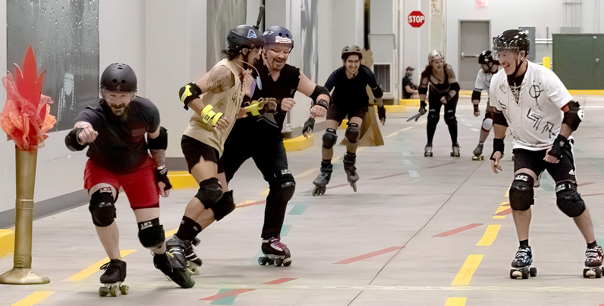 Full contact race at the Roller Derby Disco on Sunday