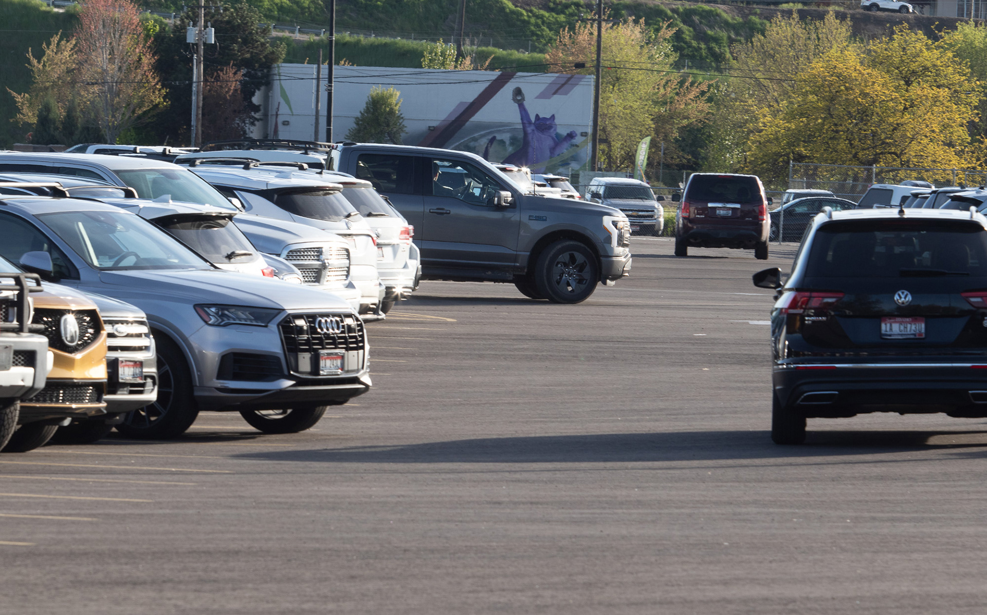 Drivers at Les Bois Park search for parking in the lot before an Athletic Club Boise match.