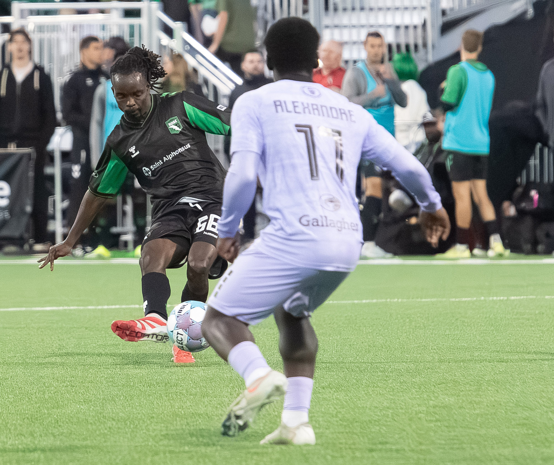 Philip Mayaka #66 for AC Boise shoots the ball during first home game against Spokane Velocity on Saturday 4.4.26