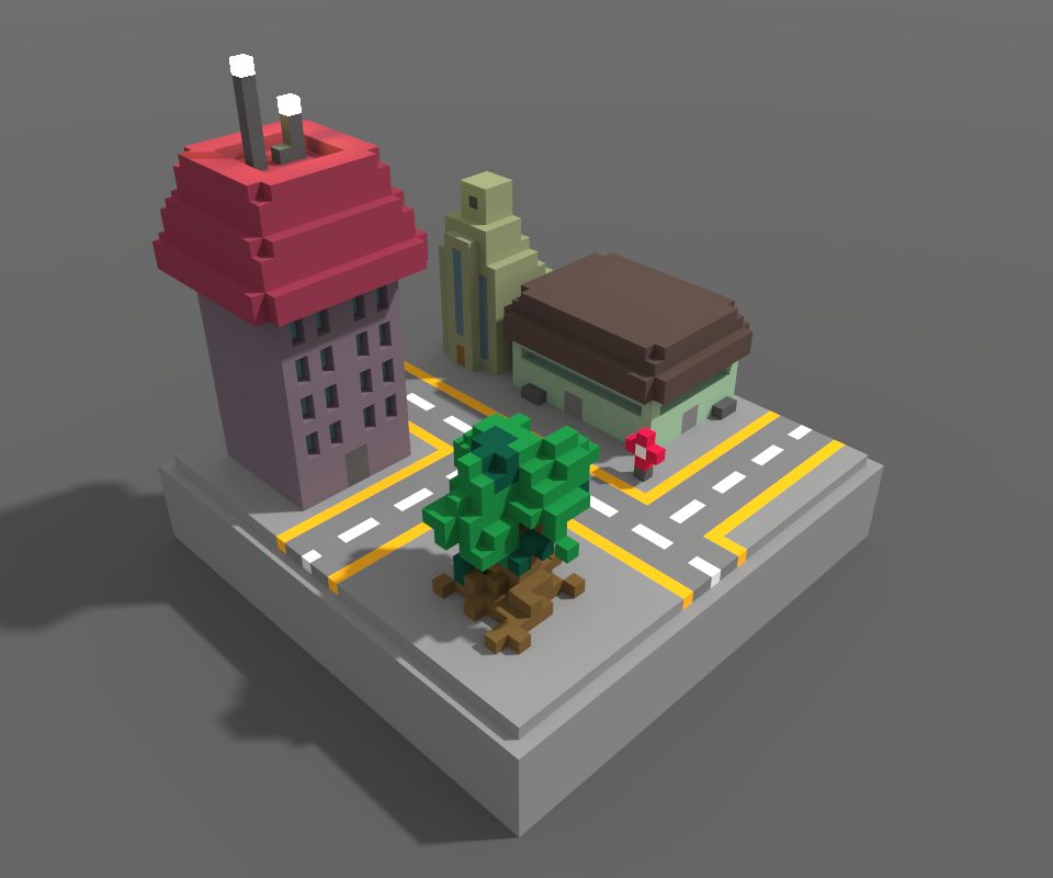 Magica Voxel Exploration Town Scene